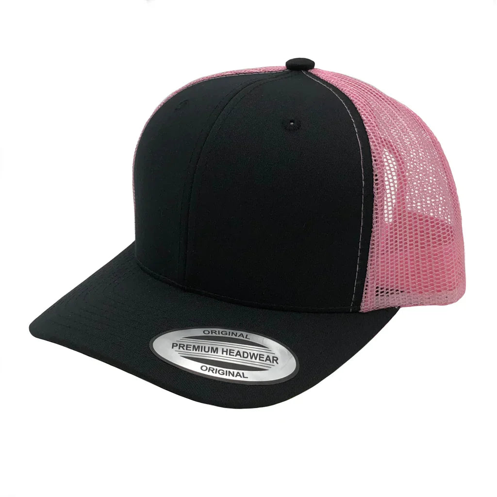 GNV-6606T - Premium Trucker Mesh Cap Black Pink ONE SIZE 6 PANELS CAP COTTON / POLYESTER CURVE headwear MESH mid profile nissi caps SNAPBACK STRUCTURED TRUCKER MESH UNISEX