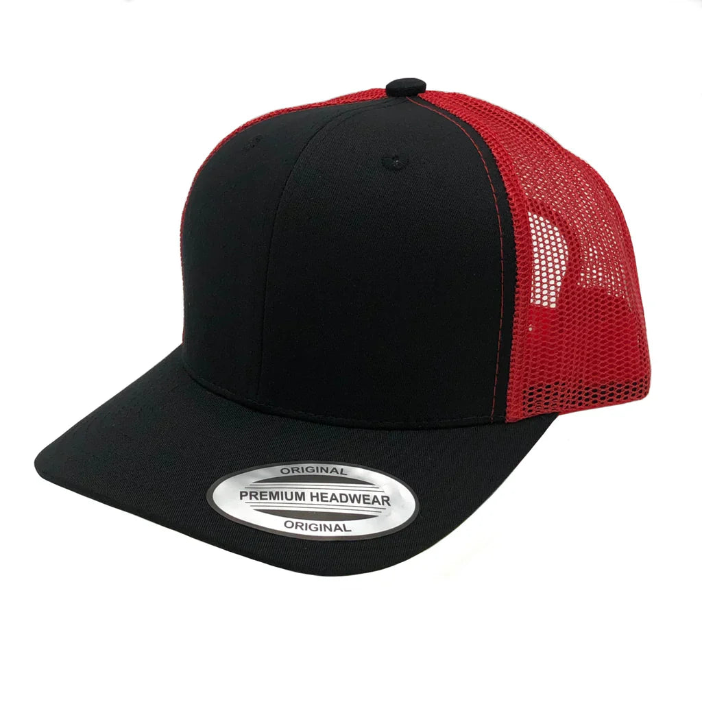 GNV-6606T - Premium Trucker Mesh Cap Black Red ONE SIZE 6 PANELS CAP COTTON / POLYESTER CURVE headwear MESH mid profile nissi caps SNAPBACK STRUCTURED TRUCKER MESH UNISEX