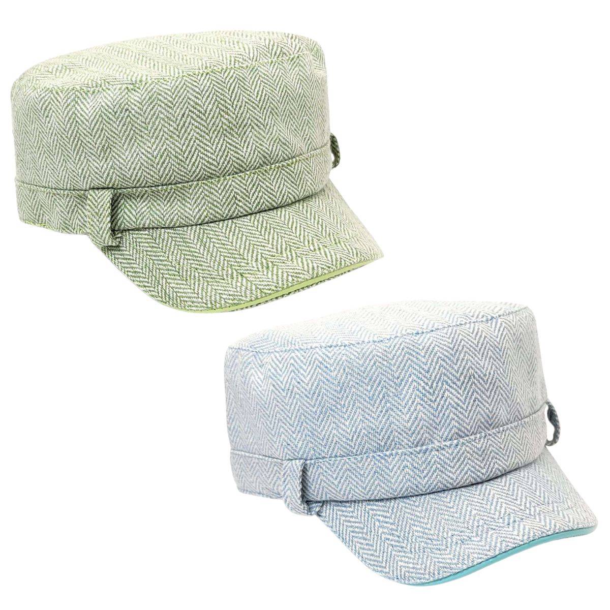 Cadet Cap - Herringbone, Belt Loops, Green & Sky Blue Military Cap