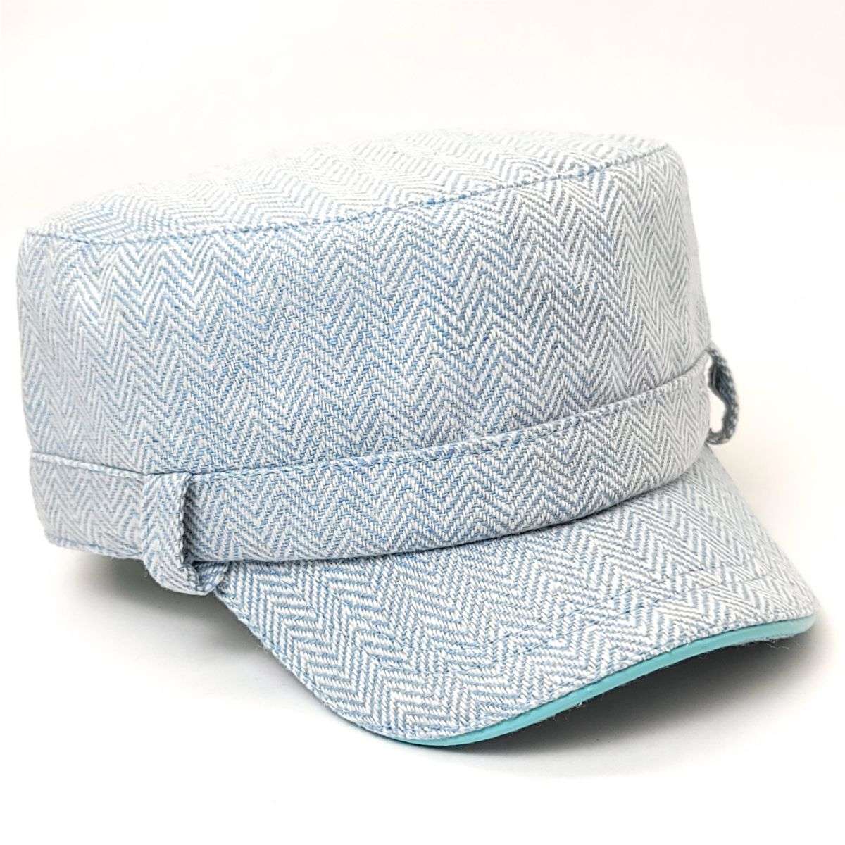 Cadet Cap - Herringbone, Belt Loops, Green & Sky Blue Sky Blue OSFA Military Cap