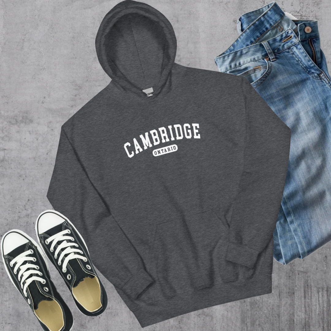 Cambridge ON College Hoodie Dark Heather Canadian City Apparel Ontario