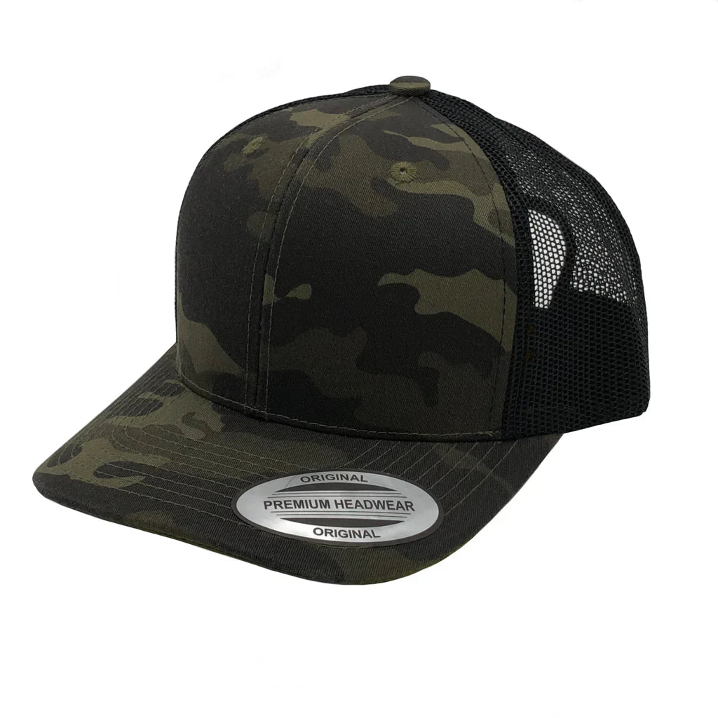 GNV-6606T - Premium Trucker Mesh Cap Camo Grey Black ONE SIZE 6 PANELS CAP COTTON / POLYESTER CURVE headwear MESH mid profile nissi caps SNAPBACK STRUCTURED TRUCKER MESH UNISEX