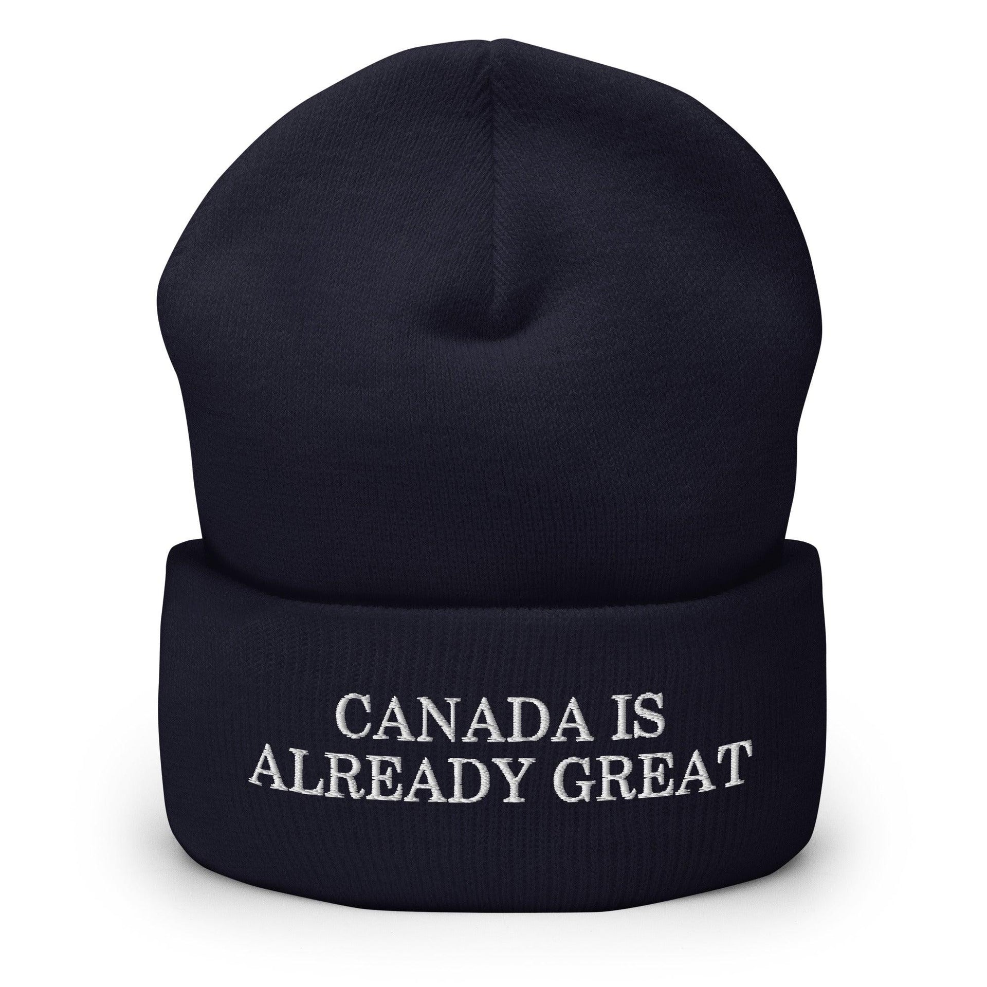 Canada is Already Great Embroidered Knit Cuffed Beanie Navy Beanies Canada Canada Is Not For Sale Capital Crowns
