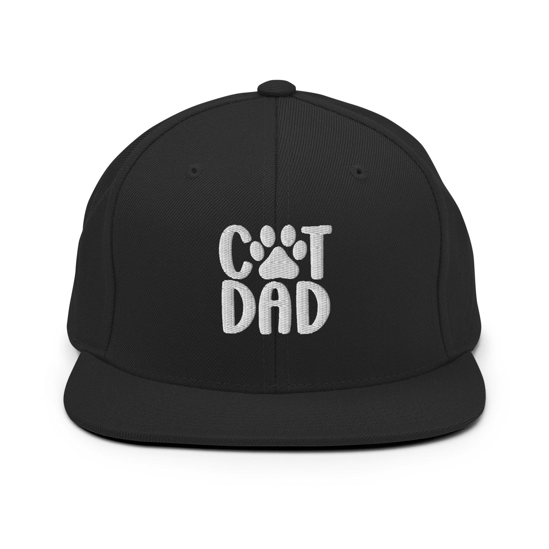 Cat Dad Embroidered Flat Bill Brim Snapback Hat Black Capital Crowns Funny Snapback Hats