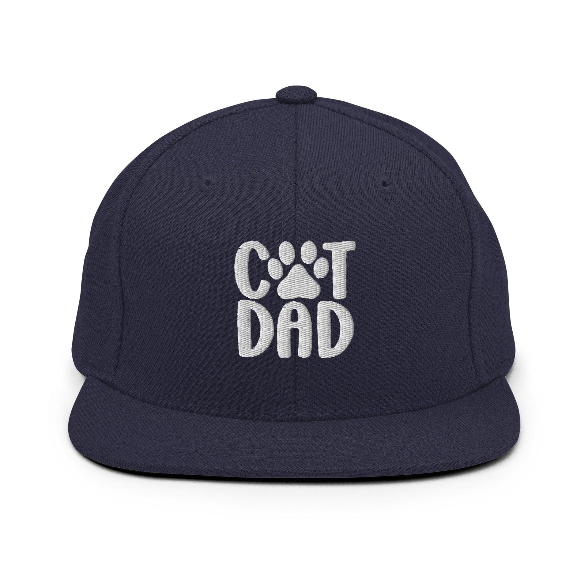 Cat Dad Embroidered Flat Bill Brim Snapback Hat Navy Capital Crowns Funny Snapback Hats
