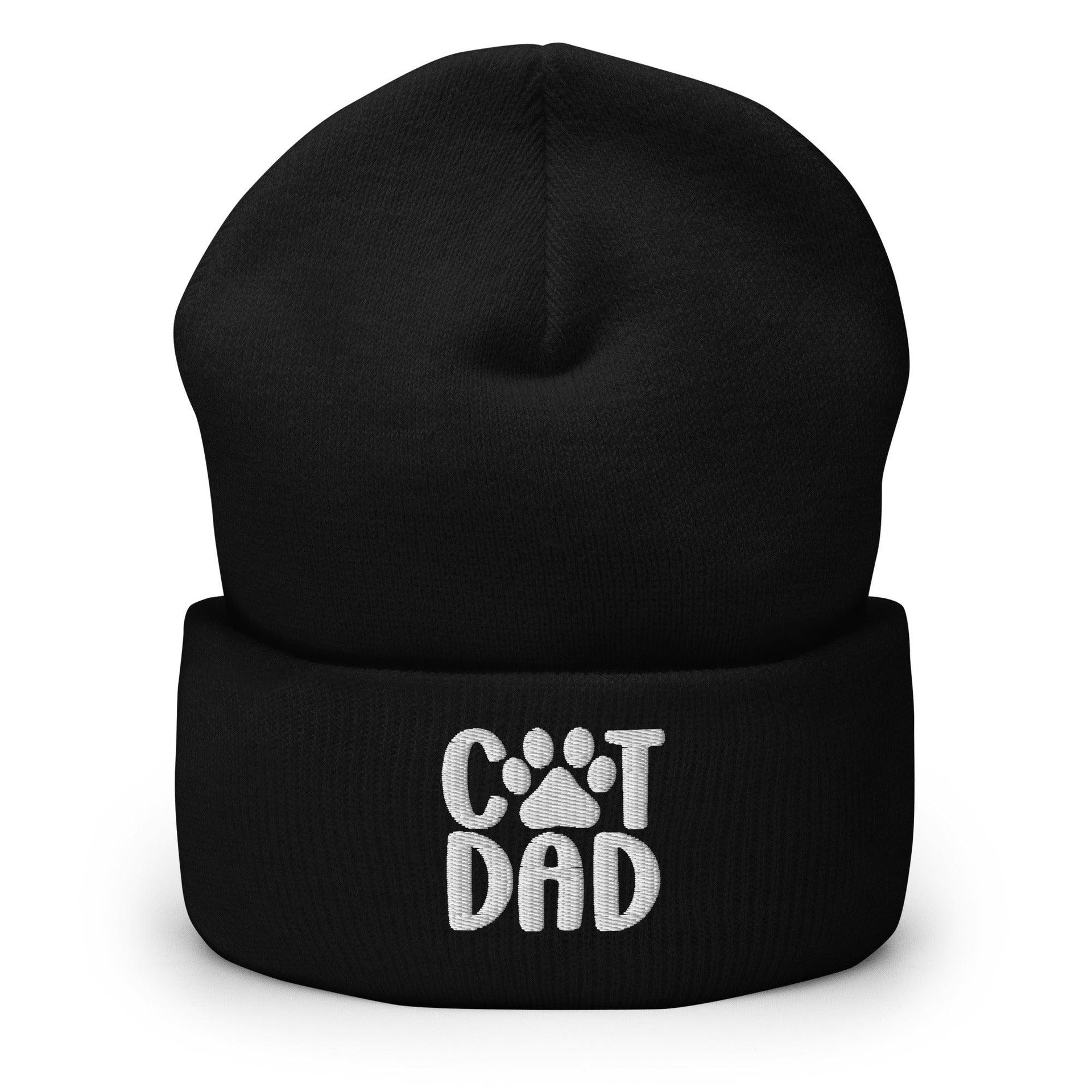 Cat Dad Embroidered Knit Cuffed Beanie Black Beanies Capital Crowns Funny