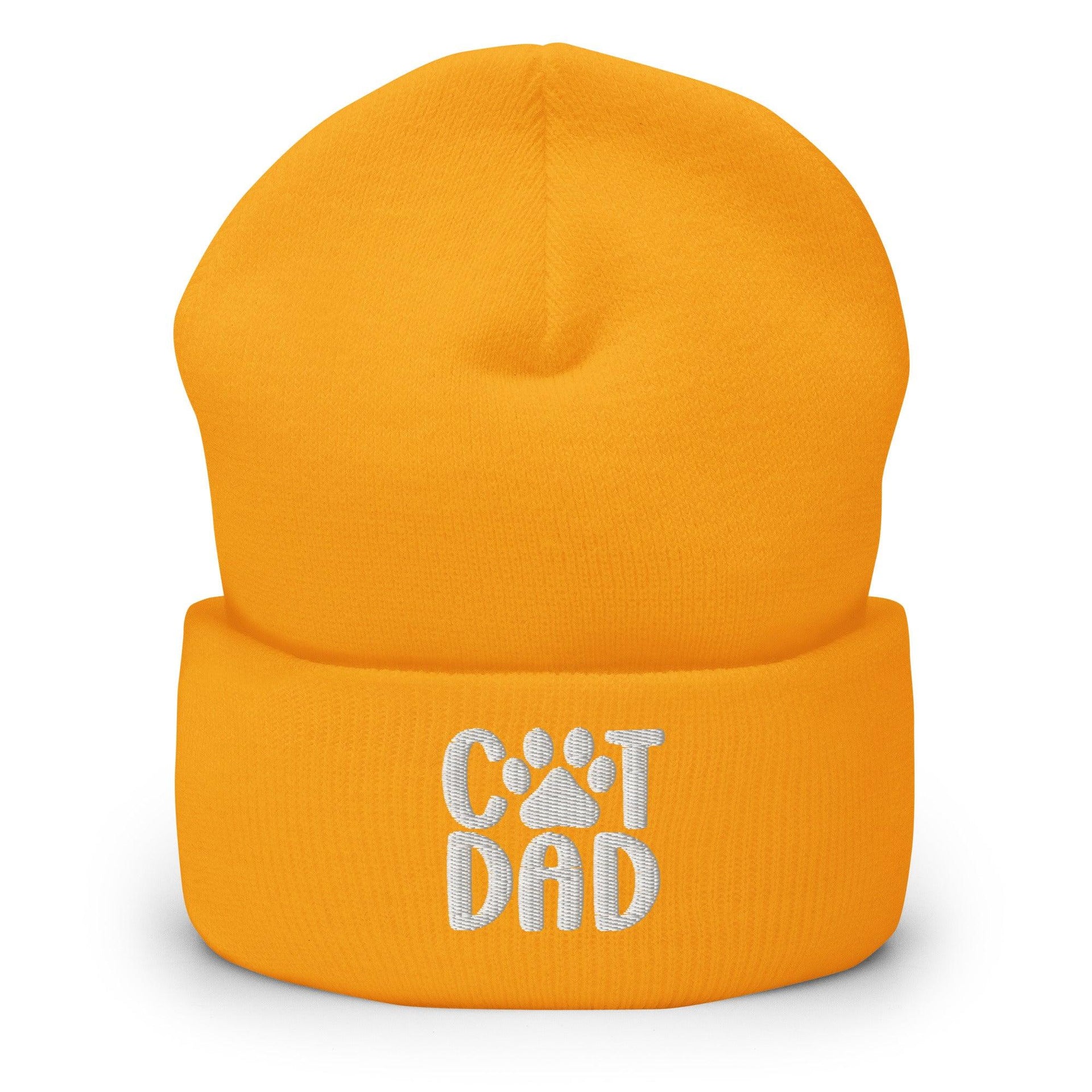Cat Dad Embroidered Knit Cuffed Beanie Gold Beanies Capital Crowns Funny