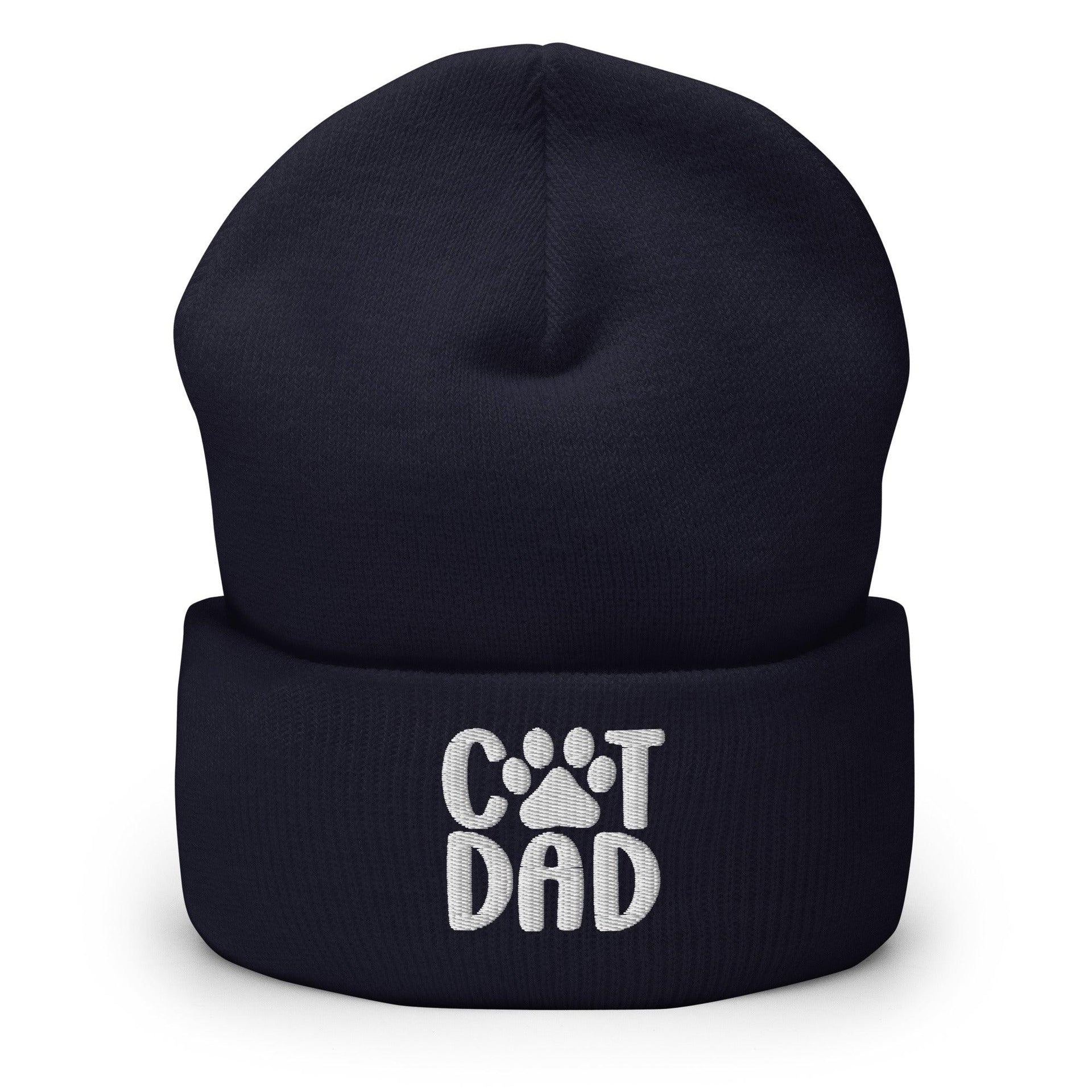 Cat Dad Embroidered Knit Cuffed Beanie Navy Beanies Capital Crowns Funny