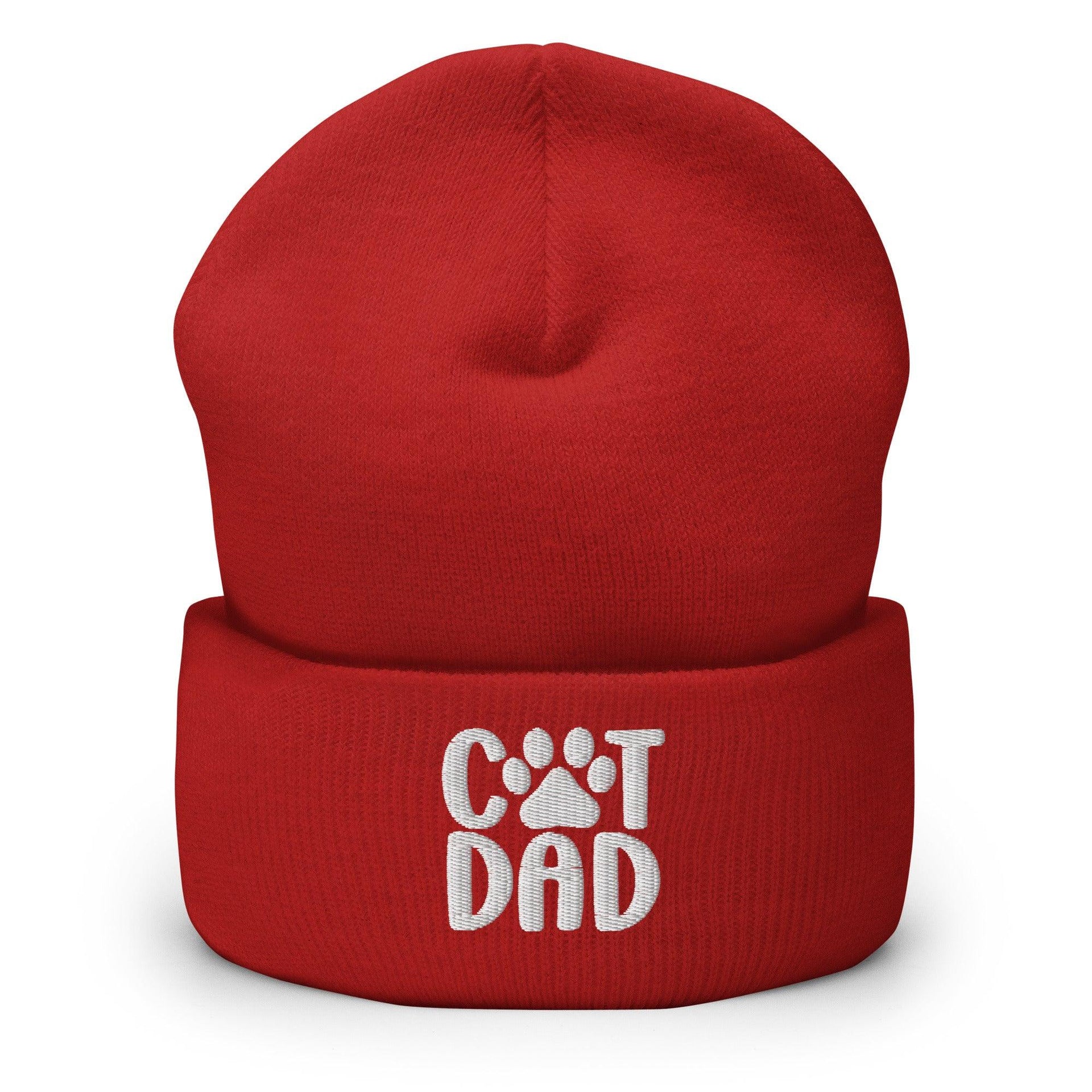 Cat Dad Embroidered Knit Cuffed Beanie Red Beanies Capital Crowns Funny