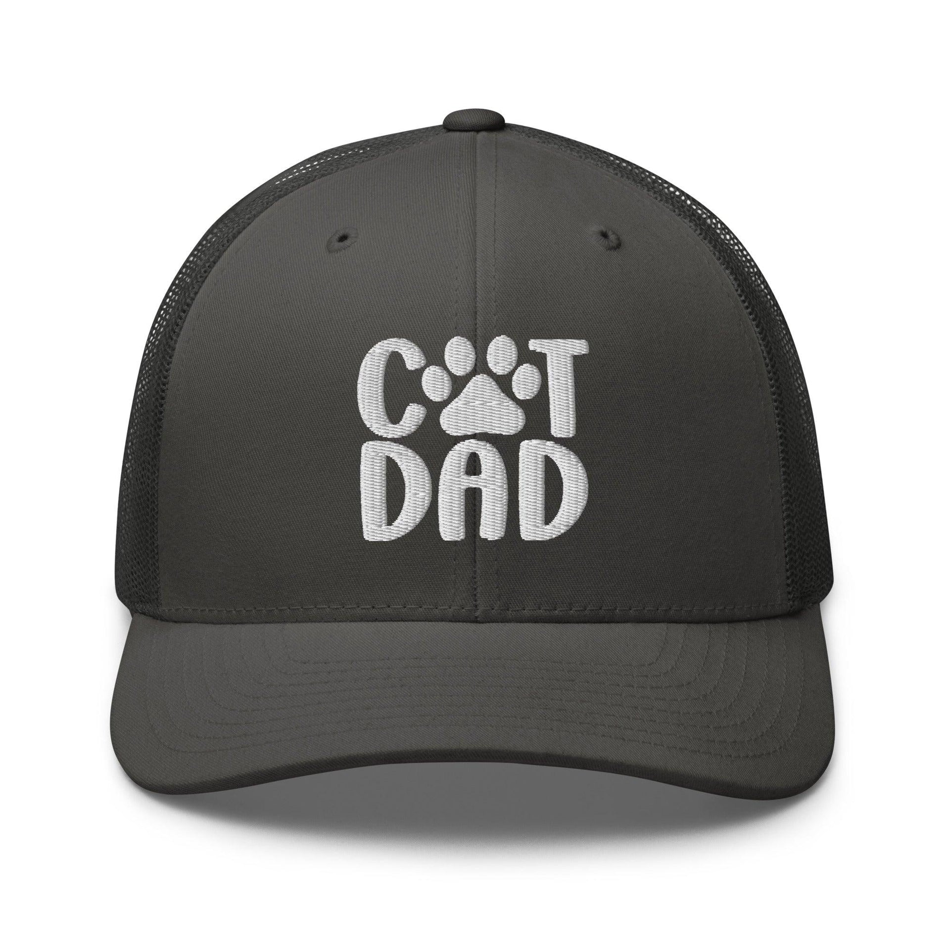 Cat Dad Embroidered Mesh Trucker Hat Charcoal Capital Crowns Funny Trucker Hats