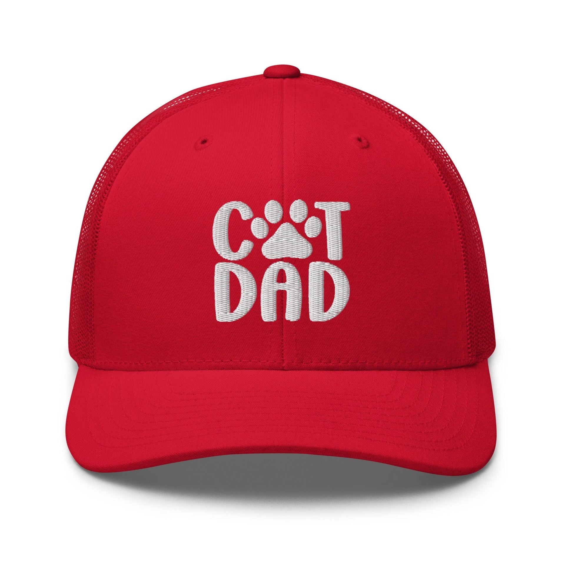 Cat Dad Embroidered Mesh Trucker Hat Red Capital Crowns Funny Trucker Hats