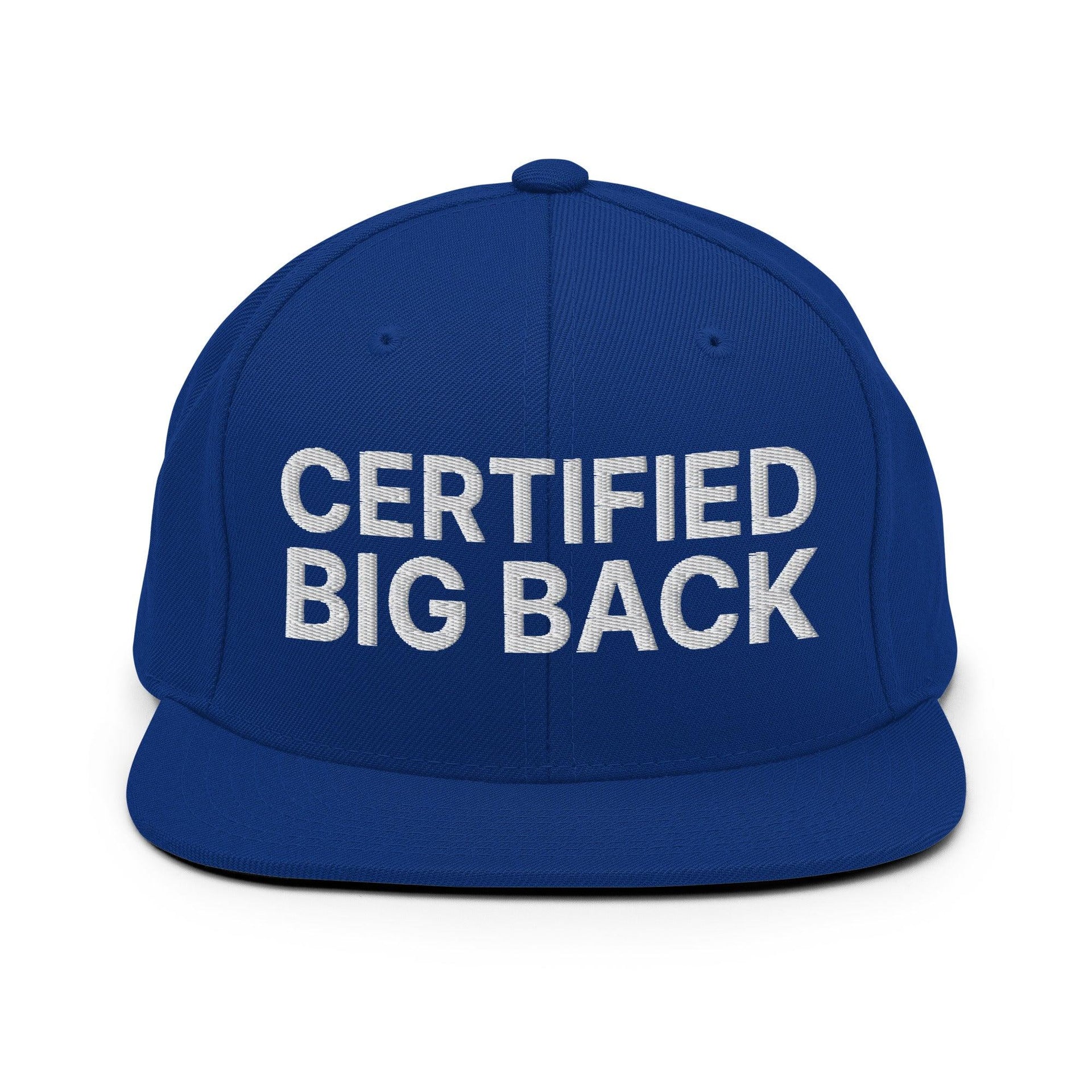 Certified Big Back Embroidered Flat Bill Brim Snapback Hat Royal Blue Capital Crowns Funny Snapback Hats