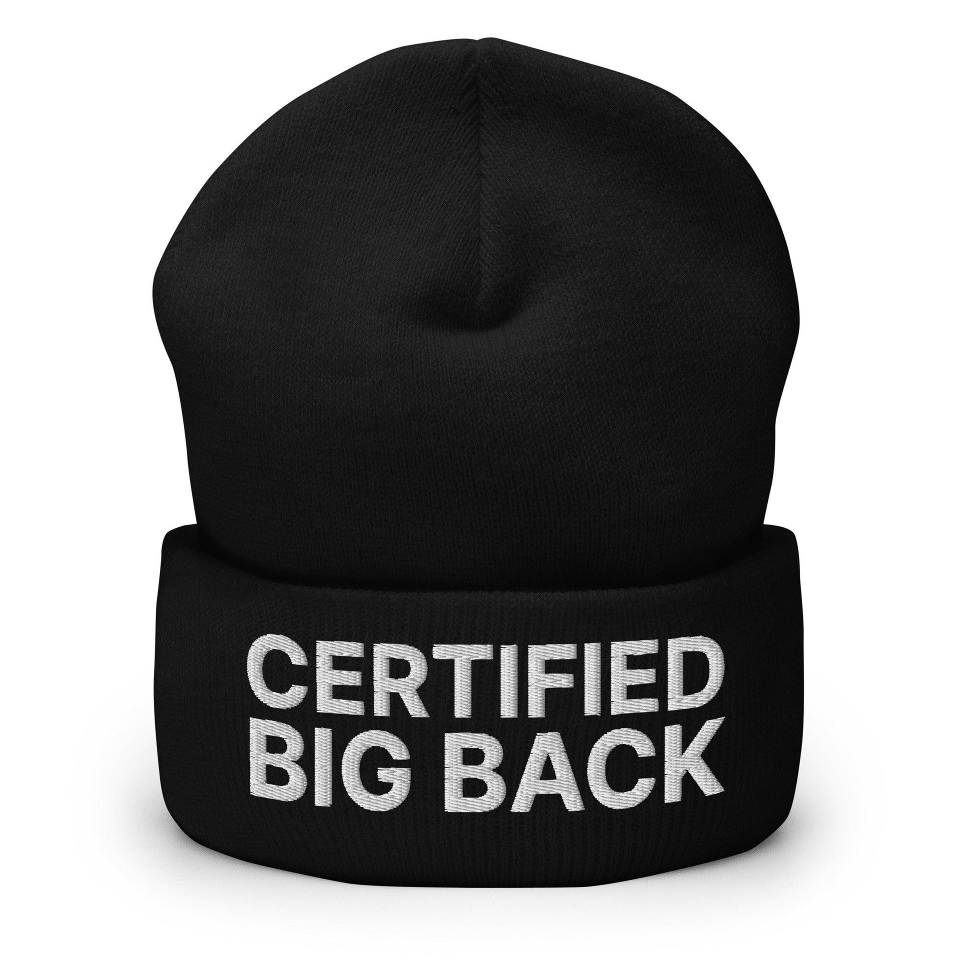Certified Big Back Embroidered Knit Cuffed Beanie Black Beanies Capital Crowns Funny