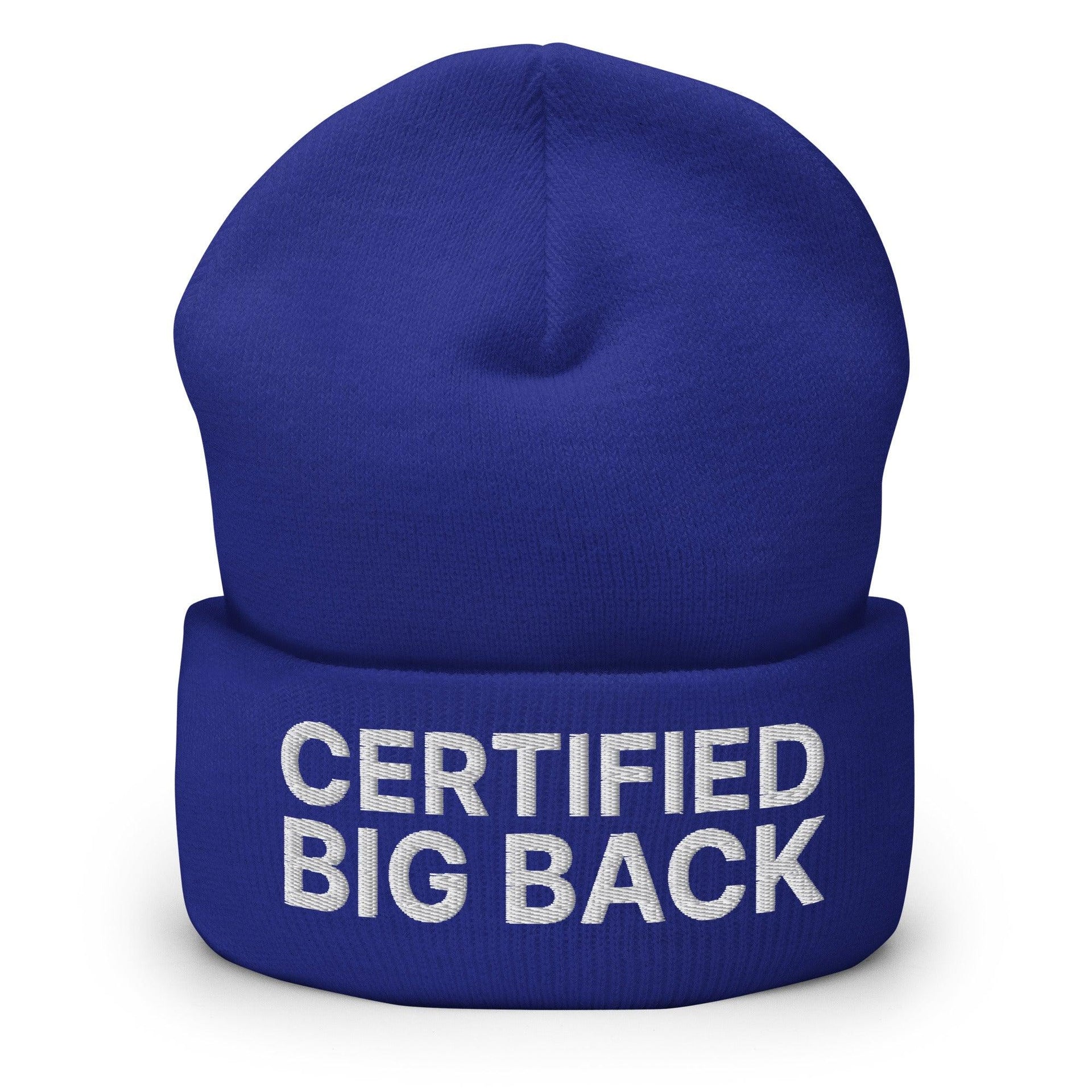 Certified Big Back Embroidered Knit Cuffed Beanie Royal Beanies Capital Crowns Funny