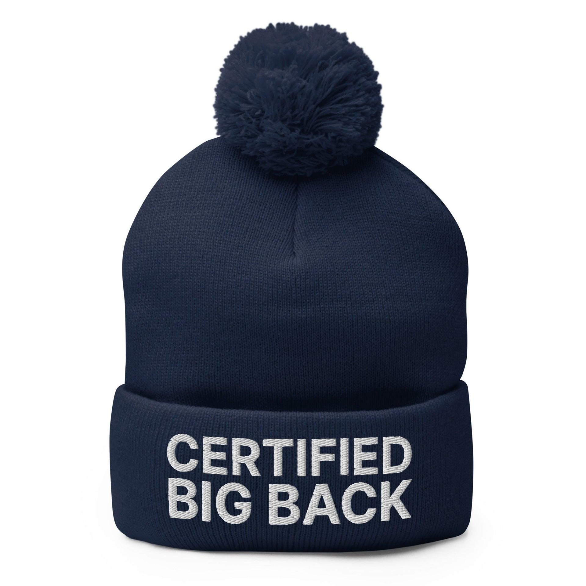 Certified Big Back Embroidered Knit Pom Pom Beanie Navy Beanies Capital Crowns Funny