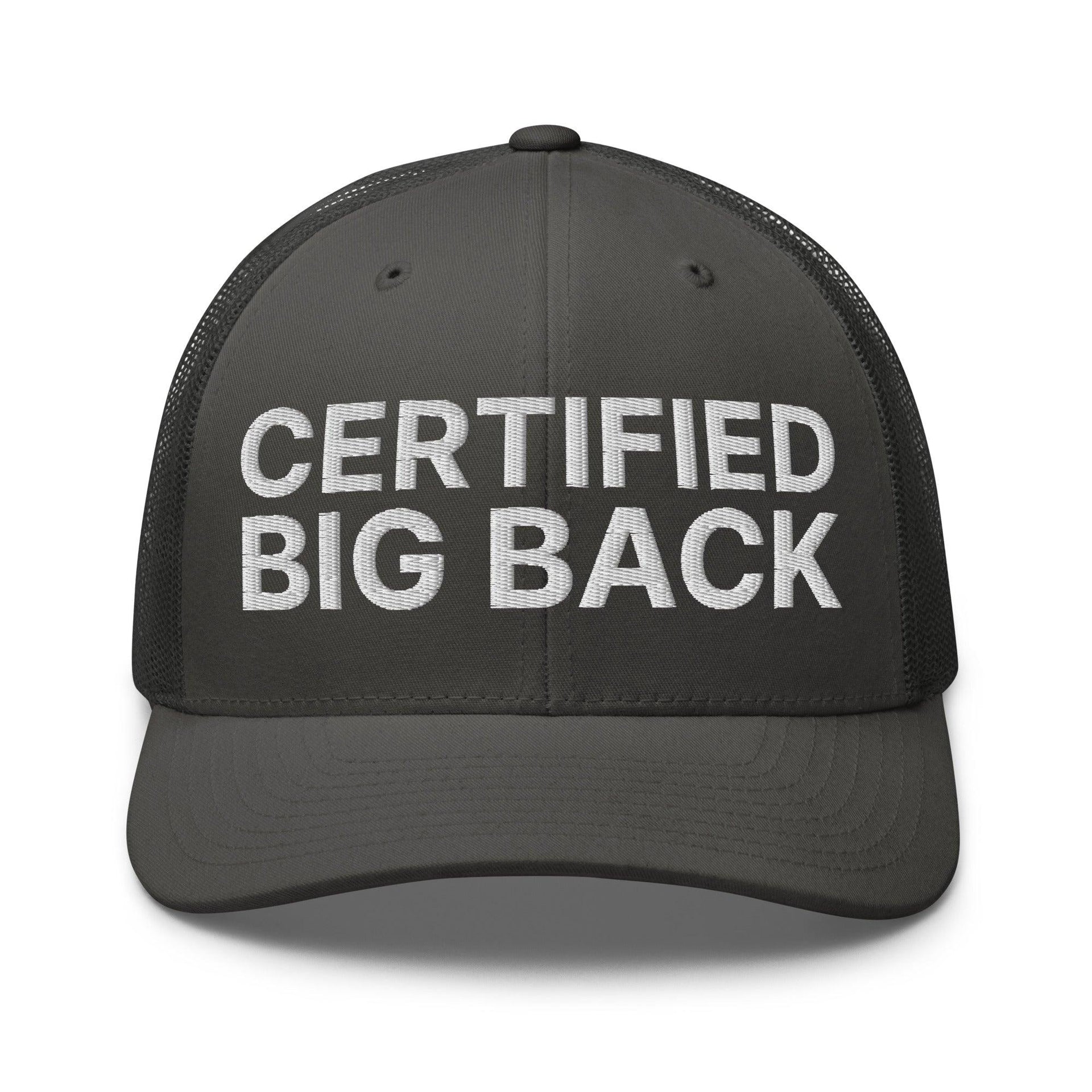 Certified Big Back Embroidered Mesh Trucker Hat Charcoal Capital Crowns Funny Trucker Hats