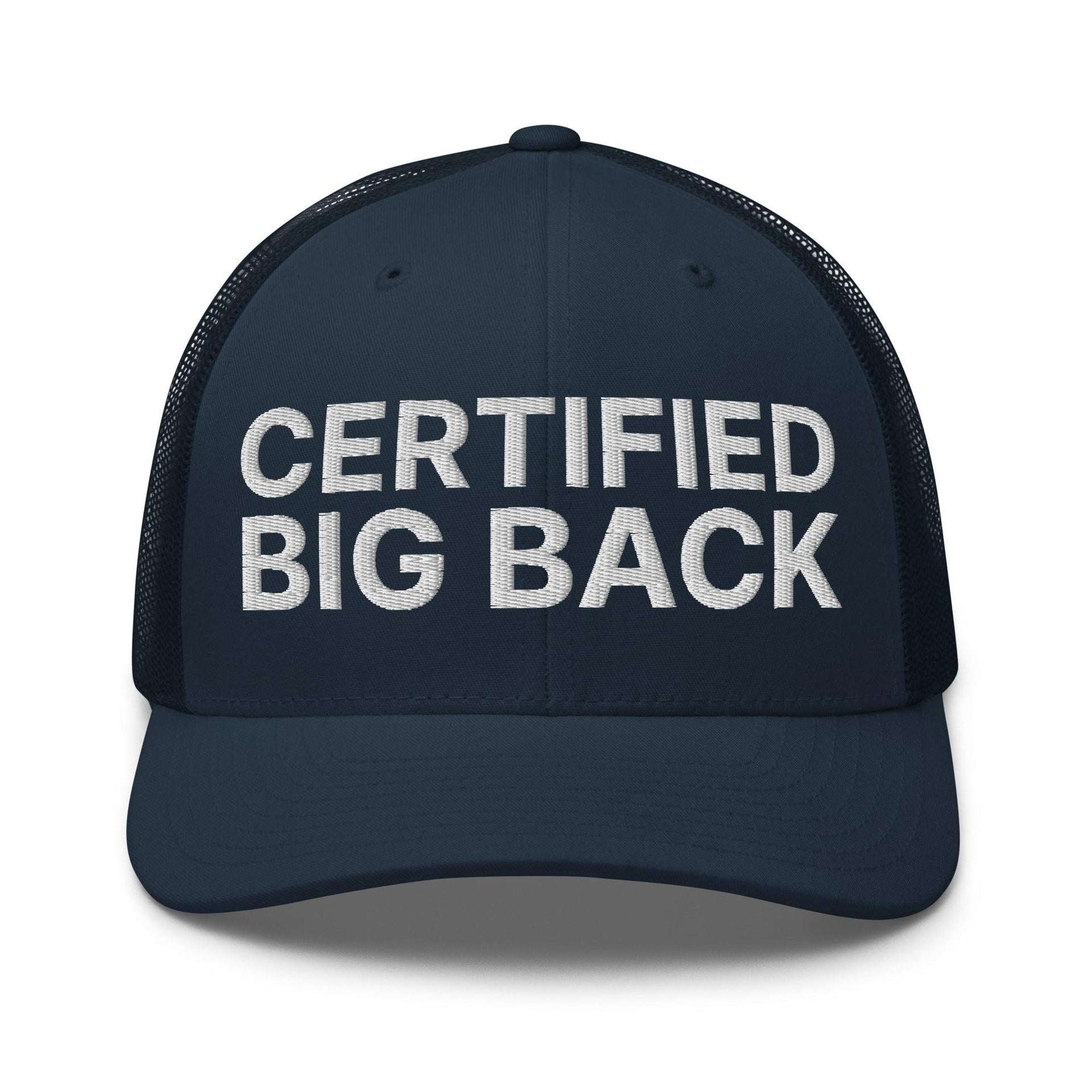 Certified Big Back Embroidered Mesh Trucker Hat Navy Capital Crowns Funny Trucker Hats