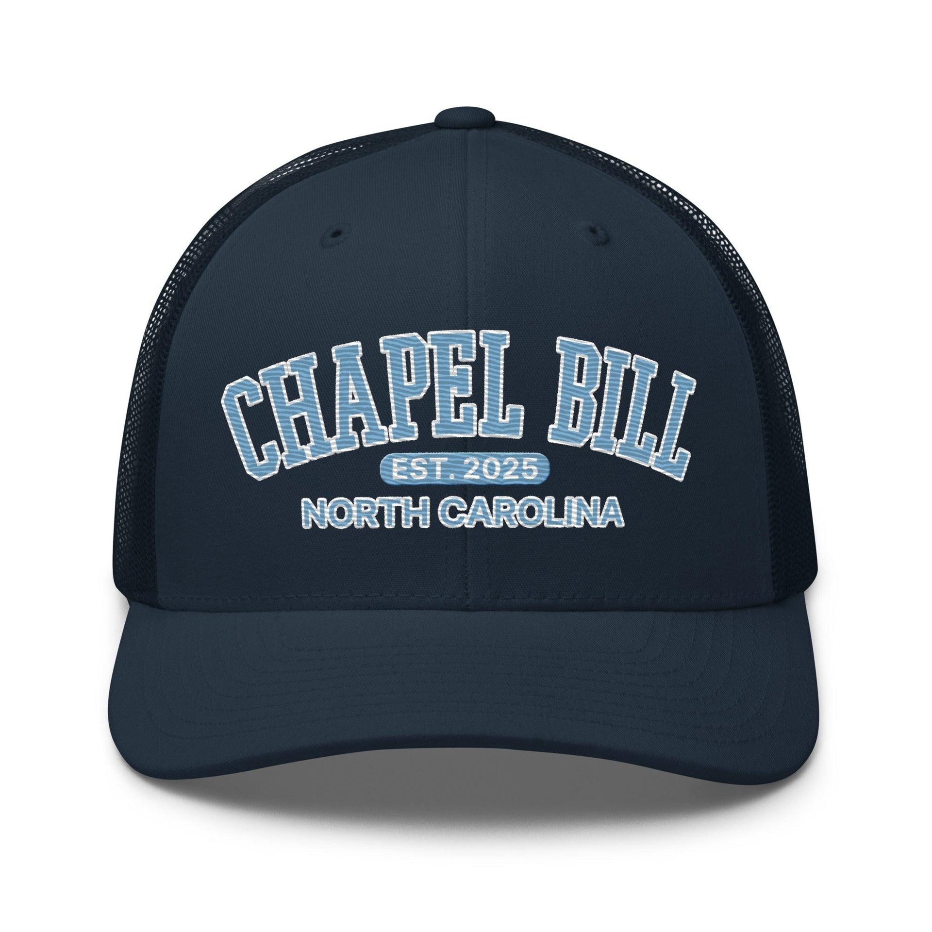 Chapel Bill Belichick UNC Coach Embroidered Mesh Trucker Hat Navy Capital Crowns College Trucker Hats