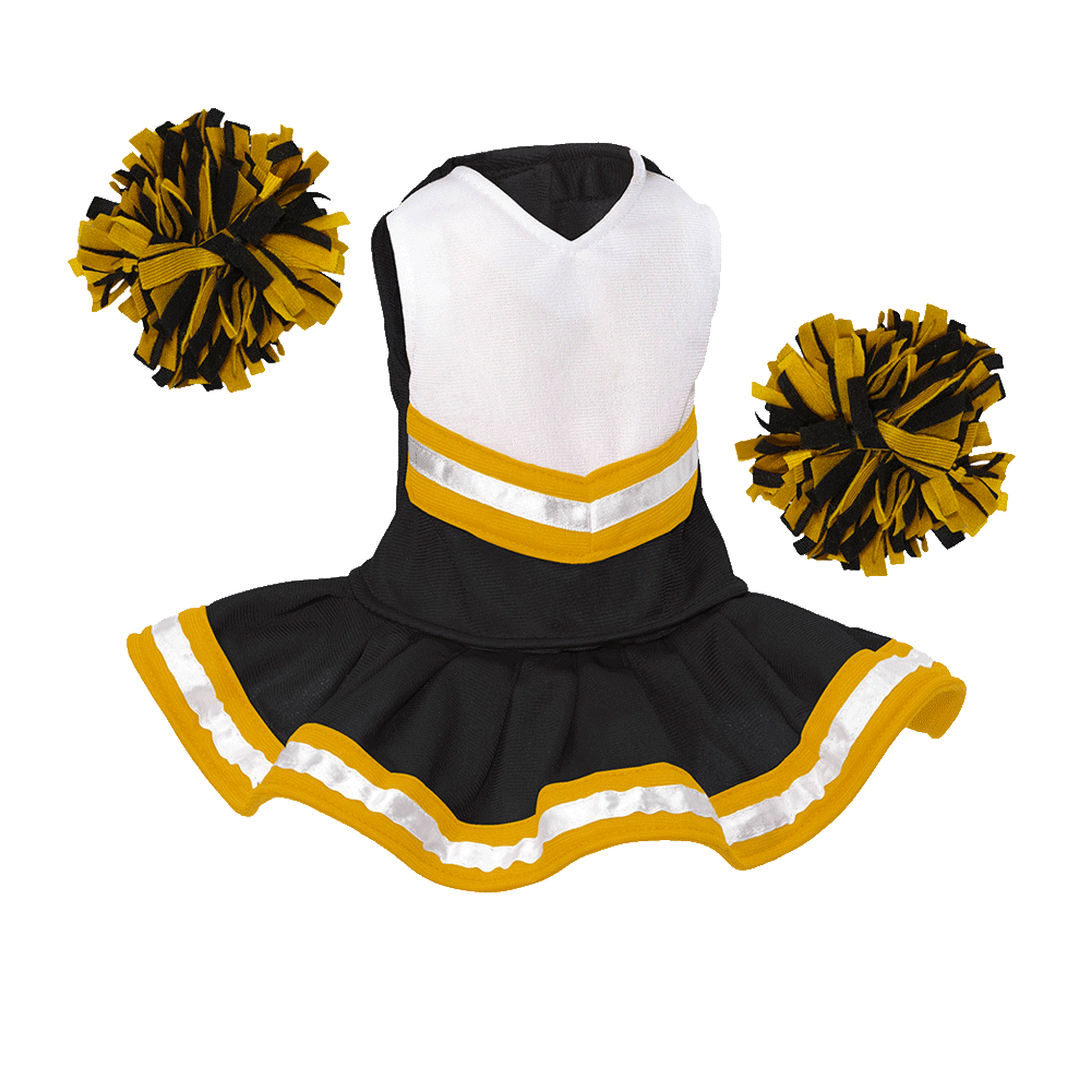 Cheerleader Outfit Black & White body with Gold trim #90009BG cheerleader embroidable Whatzupwiththat! Bearwear