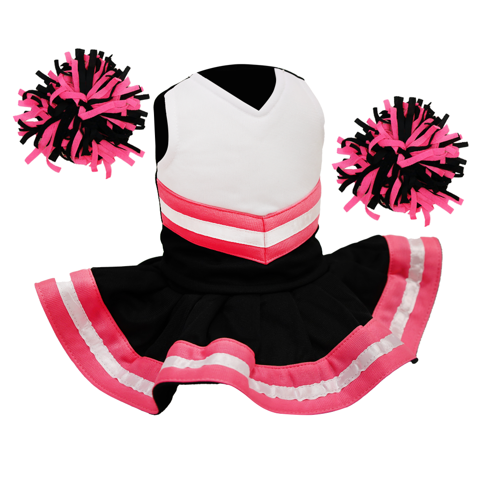 Cheerleader Outfit Black & White body with Pink trim #90019BP cheerleader embroidable Whatzupwiththat! Bearwear