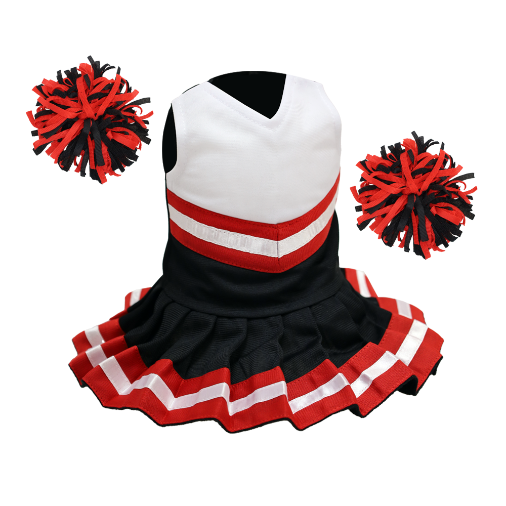 Cheerleader Outfit Black & White body with Red trim #90018BR cheerleader embroidable Whatzupwiththat! Bearwear
