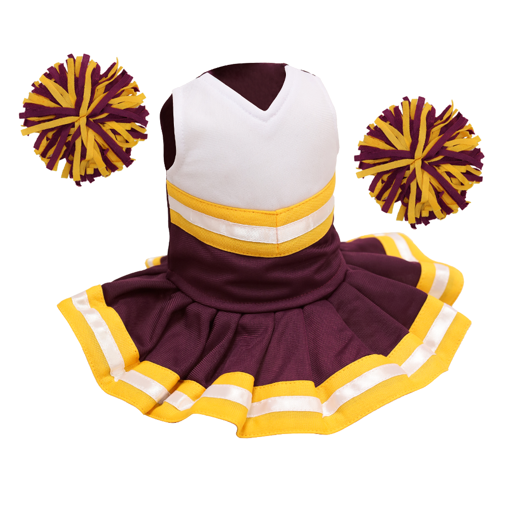 Cheerleader Outfit Burgundy & White body with Gold trim #90010BG cheerleader embroidable Whatzupwiththat! Bearwear