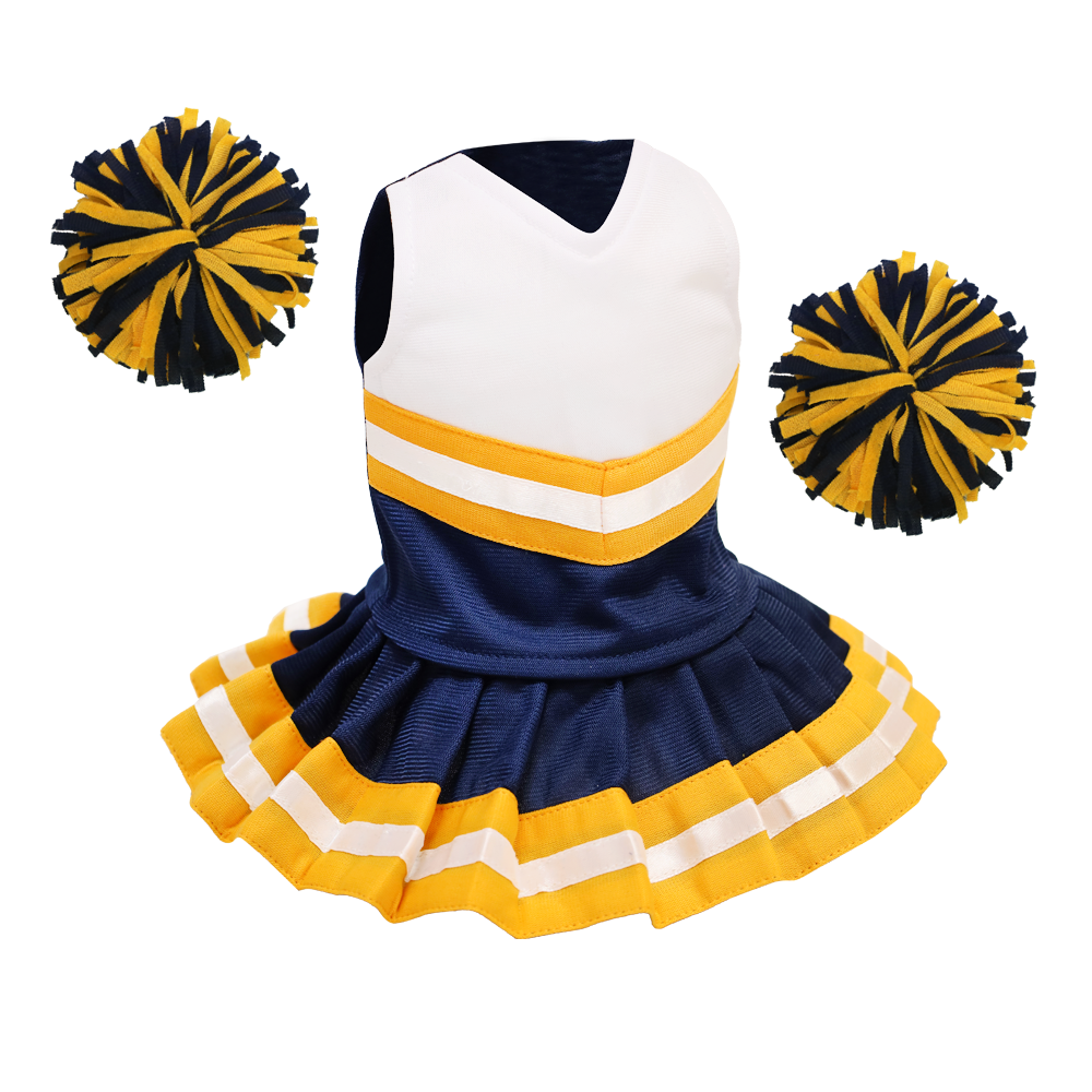 Cheerleader Outfit Navy Blue & White body with Gold trim #90017NG cheerleader embroidable Whatzupwiththat! Bearwear