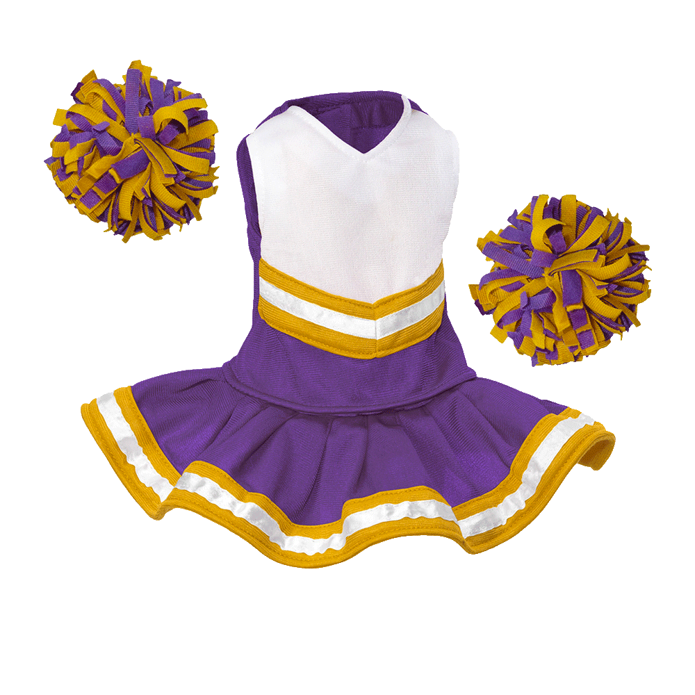 Cheerleader Outfit Purple & White body with Gold Trim #90009PG cheerleader embroidable Whatzupwiththat! Bearwear