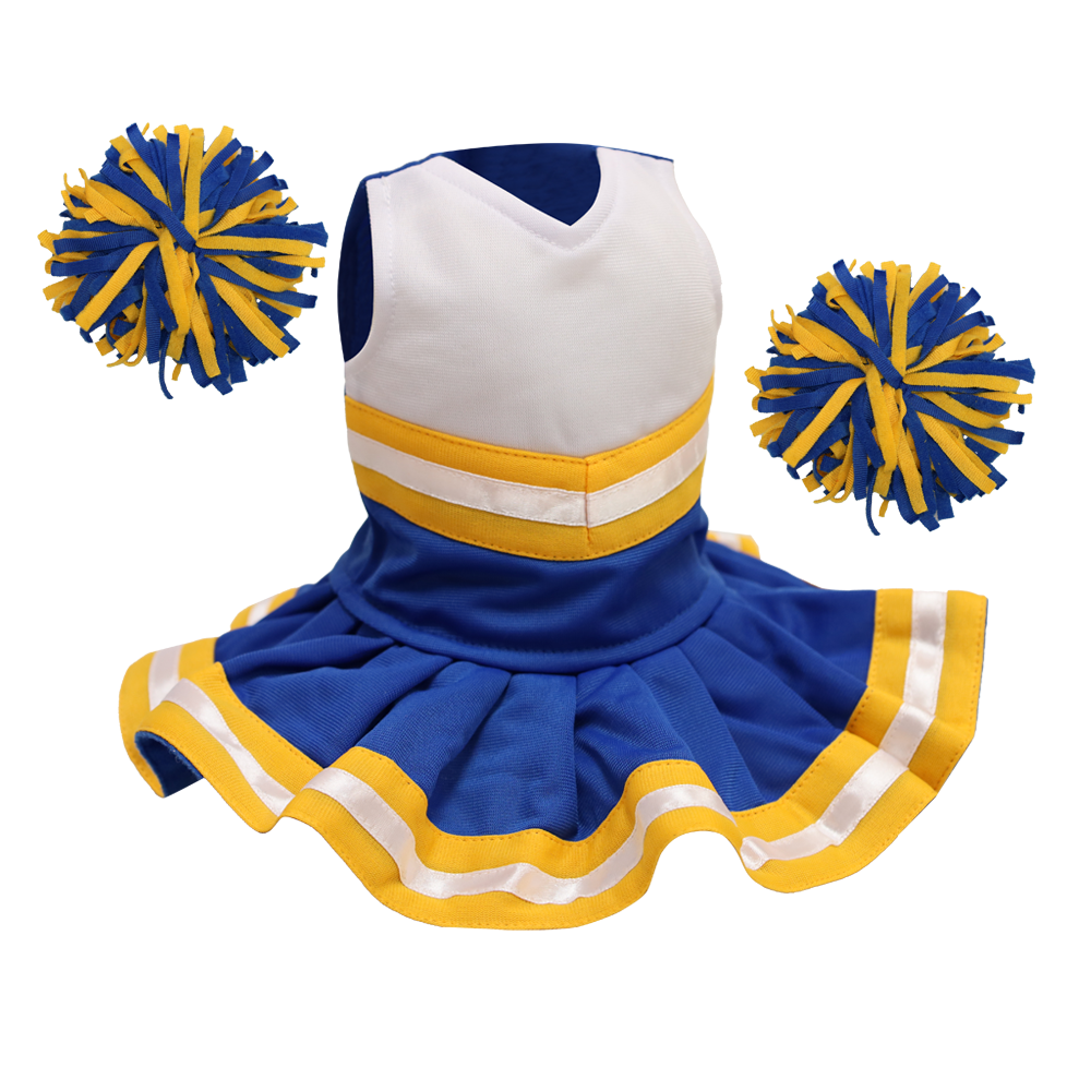 Cheerleader Outfit Royal Blue & White body with Gold trim #90012RGB cheerleader embroidable Whatzupwiththat! Bearwear