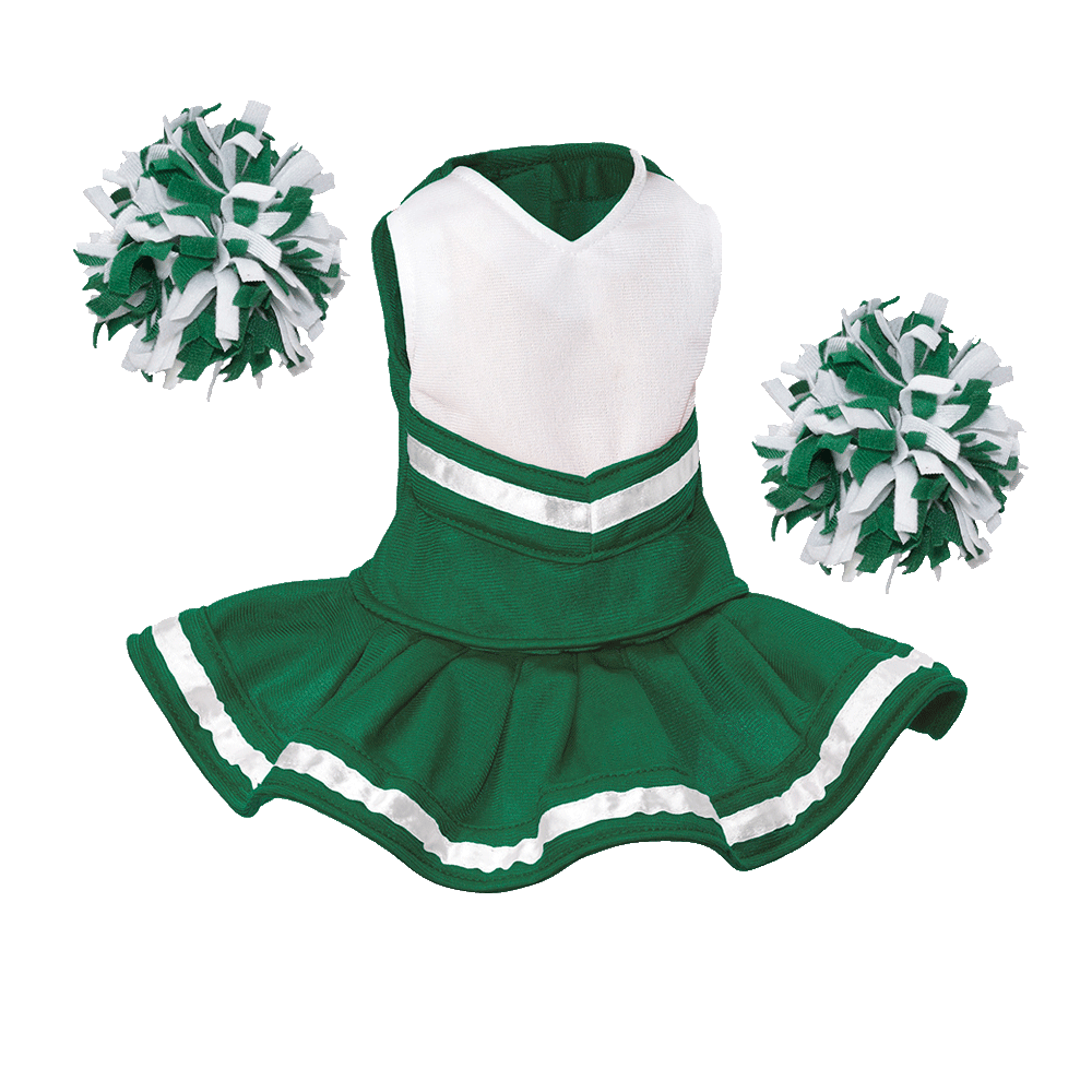 Cheerleader Outfit White body with Green trim #90009GR cheerleader embroidable Whatzupwiththat! Bearwear