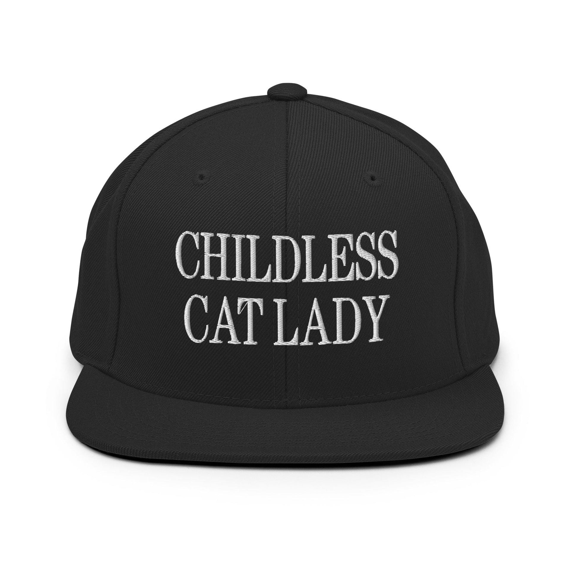 Childless Cat Lady Flat Bill Brim Snapback Hat Black Capital Crowns Liberal Snapback Hats