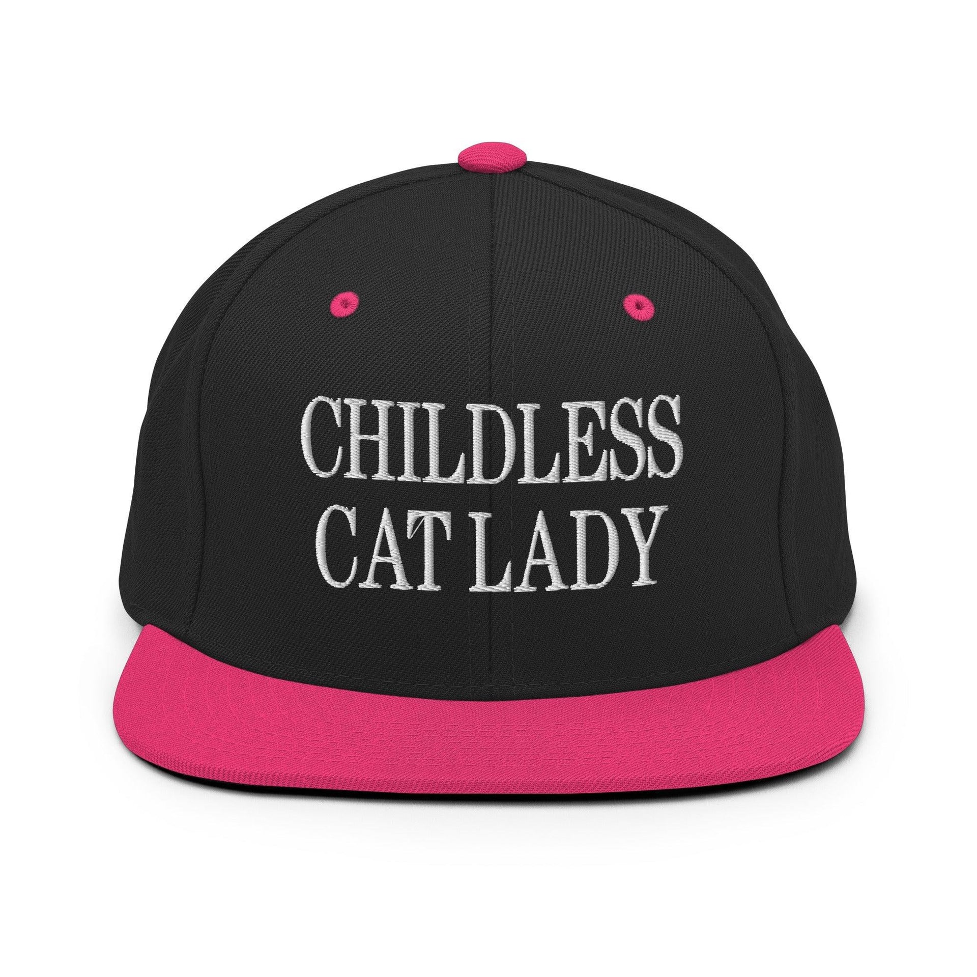 Childless Cat Lady Flat Bill Brim Snapback Hat Black Neon Pink Capital Crowns Liberal Snapback Hats