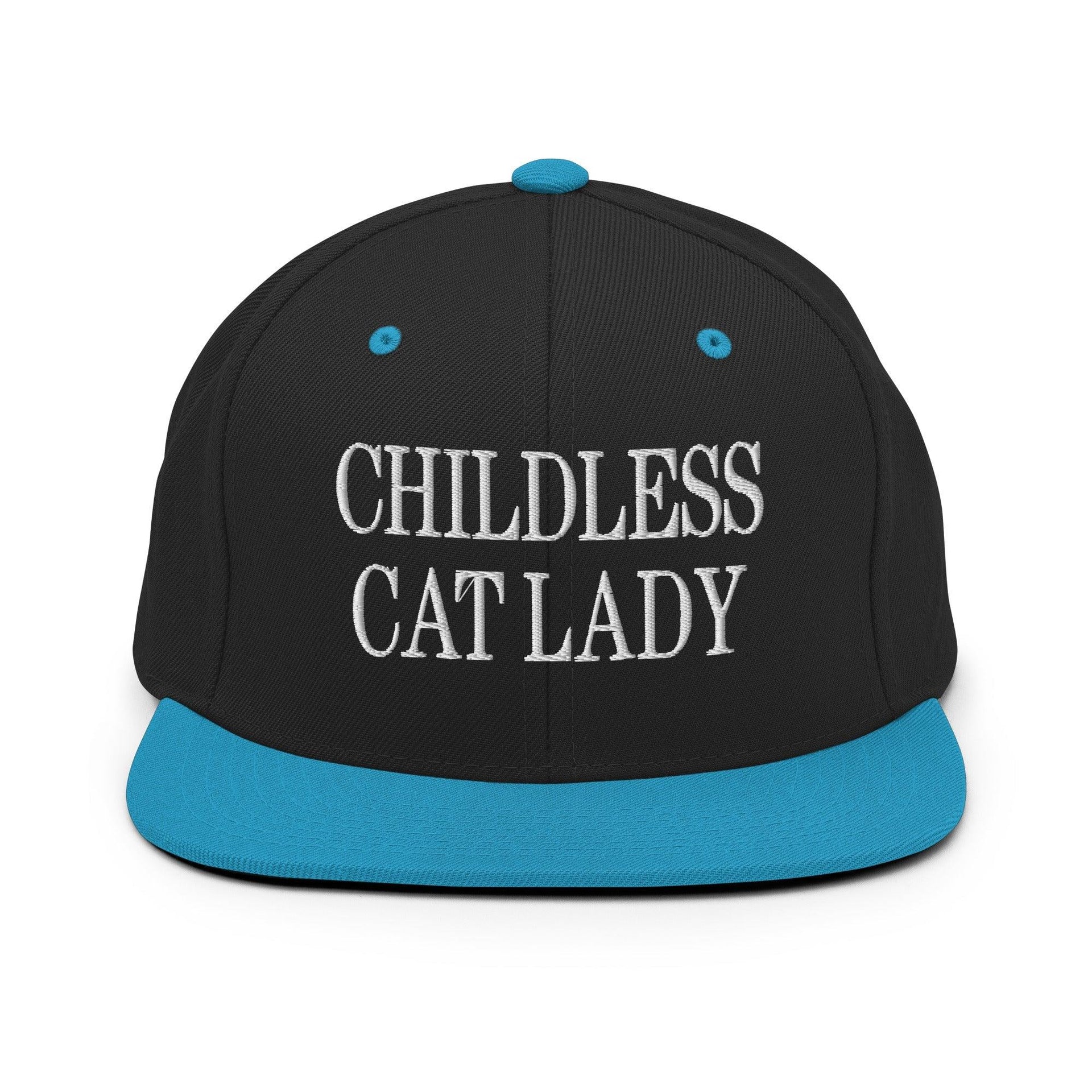 Childless Cat Lady Flat Bill Brim Snapback Hat Black Teal Capital Crowns Liberal Snapback Hats