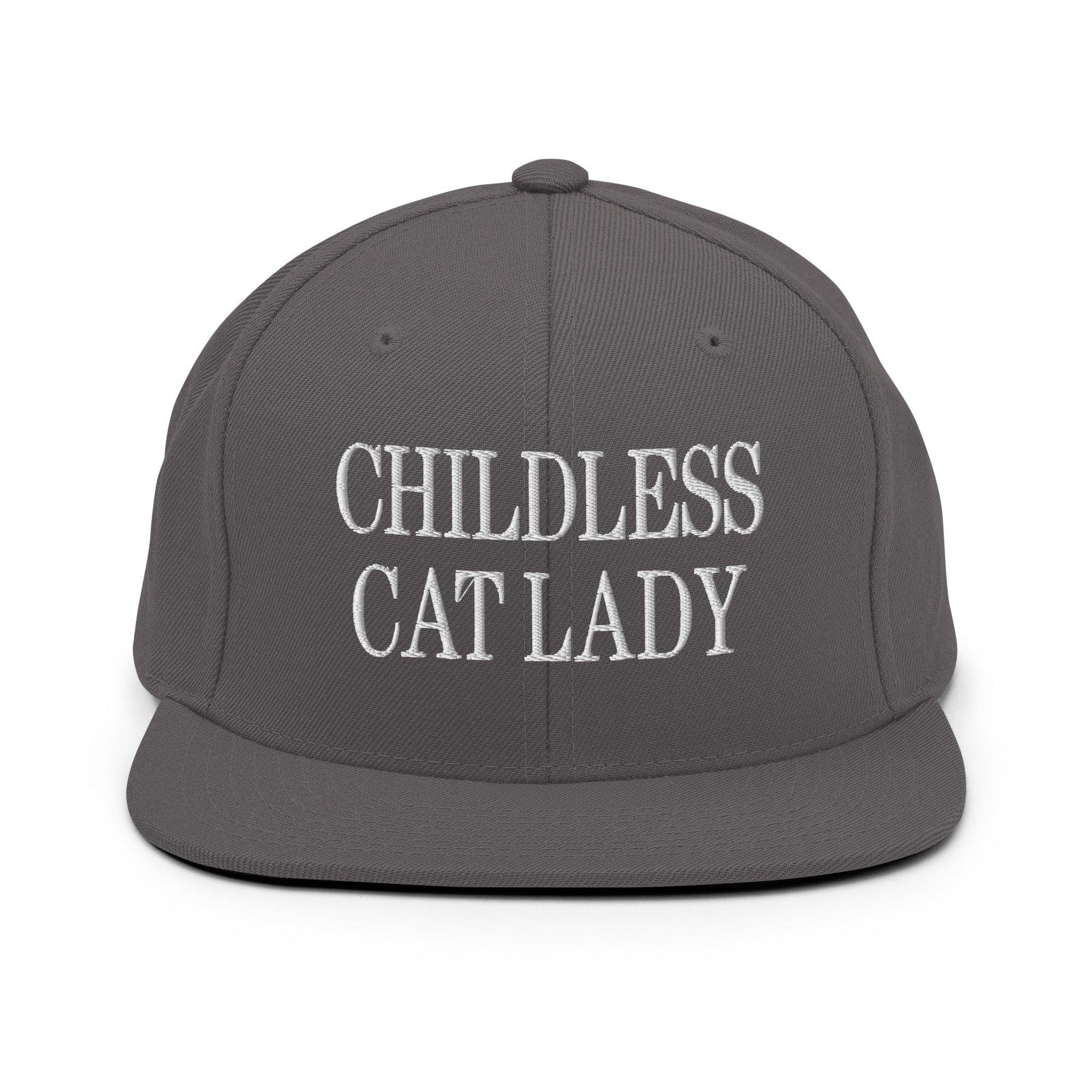 Childless Cat Lady Flat Bill Brim Snapback Hat Dark Grey Capital Crowns Liberal Snapback Hats