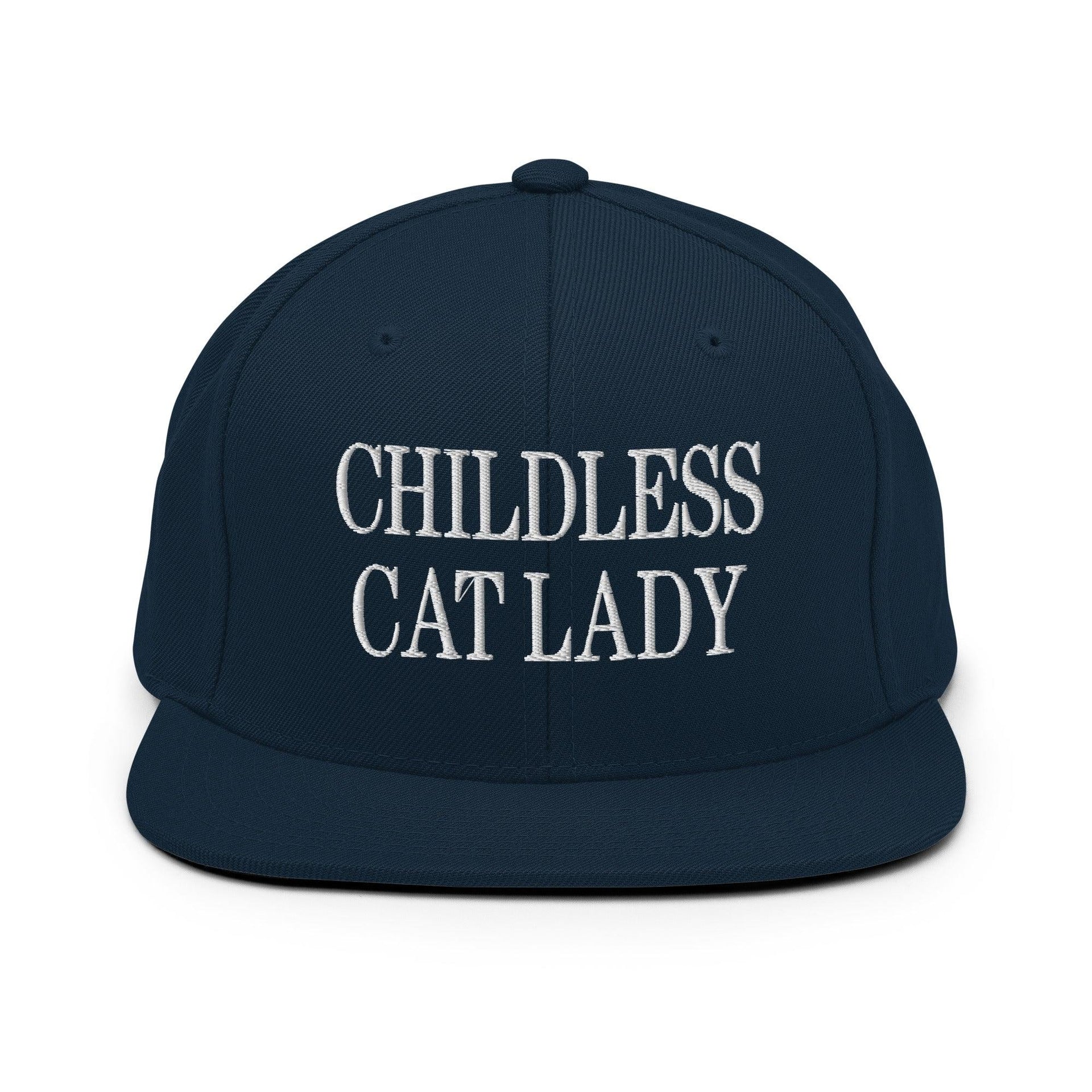 Childless Cat Lady Flat Bill Brim Snapback Hat Dark Navy Capital Crowns Liberal Snapback Hats