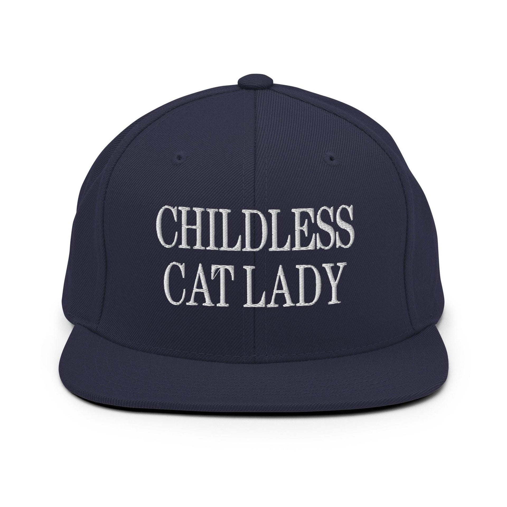 Childless Cat Lady Flat Bill Brim Snapback Hat Navy Capital Crowns Liberal Snapback Hats