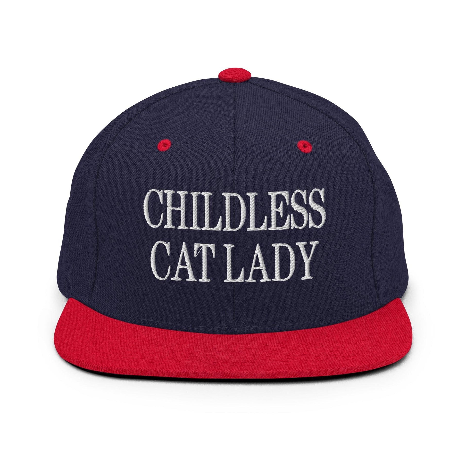 Childless Cat Lady Flat Bill Brim Snapback Hat Navy Red Capital Crowns Liberal Snapback Hats