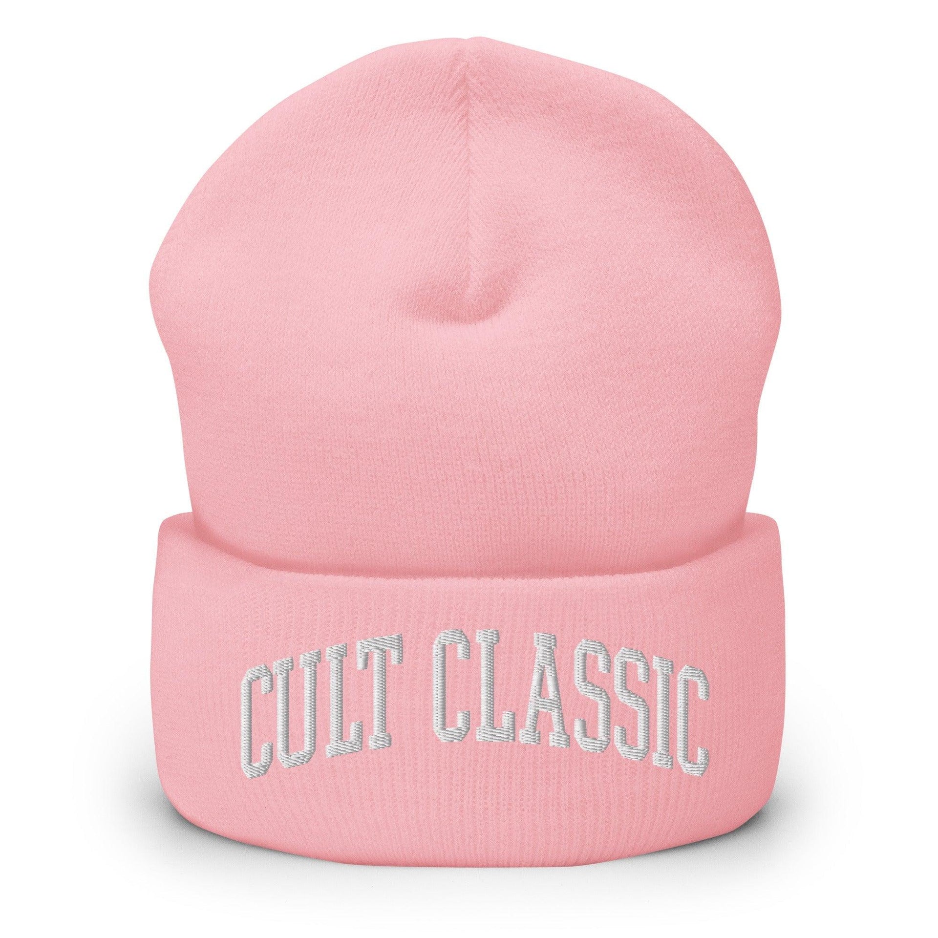 Cult Classic Embroidered Knit Cuffed Beanie Baby Pink Beanies Capital Crowns Funny