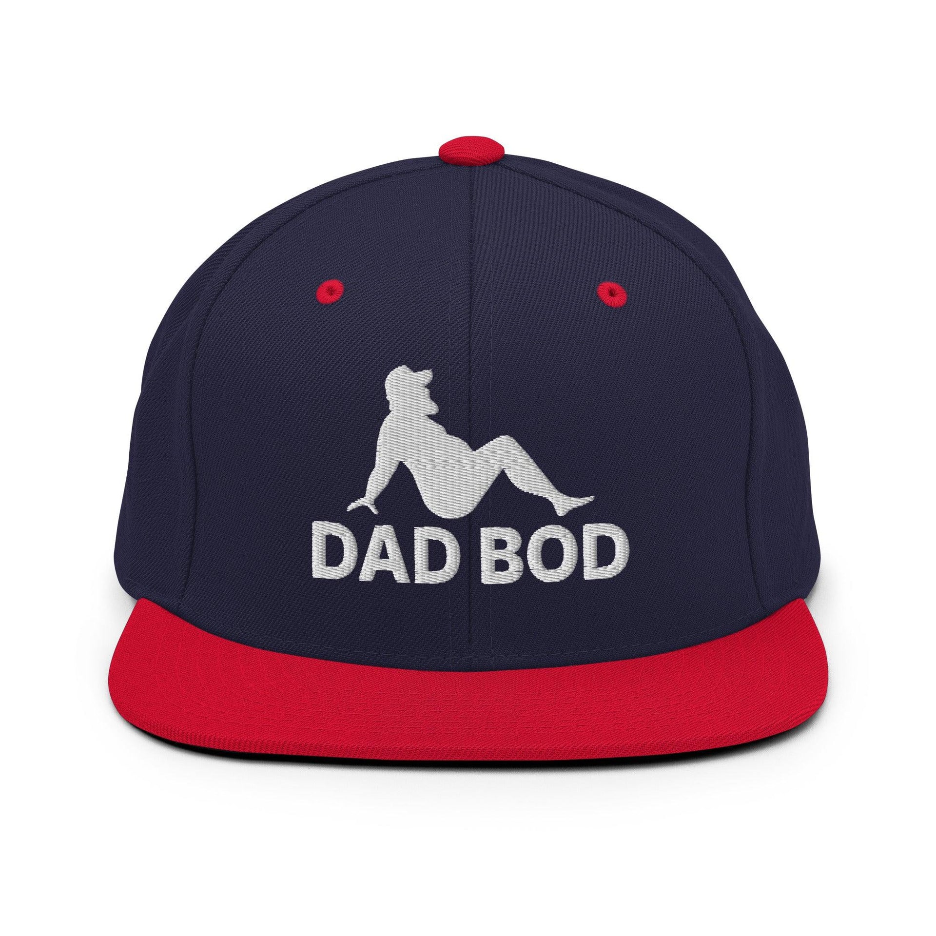 Dad Bod Mud Flap Silhouette Embroidered Flat Bill Brim Snapback Hat Navy Red Capital Crowns Dad Hats Funny Snapback Hats