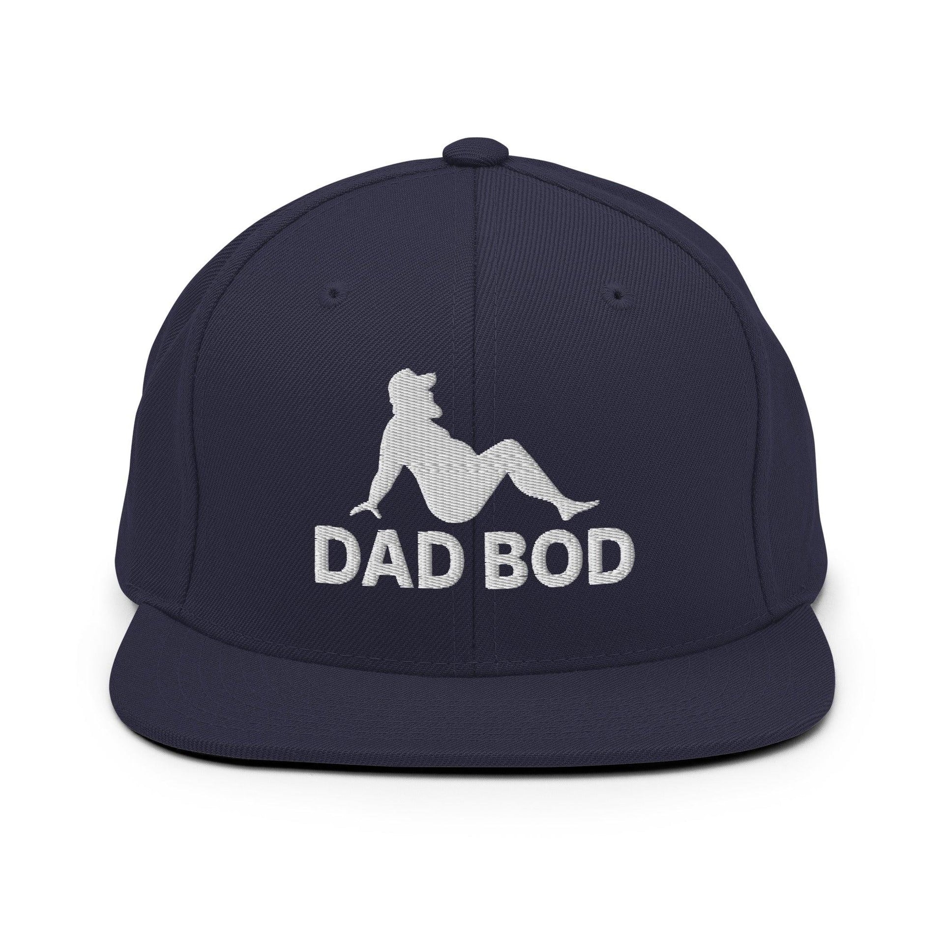 Dad Bod Mud Flap Silhouette Embroidered Flat Bill Brim Snapback Hat Navy Capital Crowns Dad Hats Funny Snapback Hats
