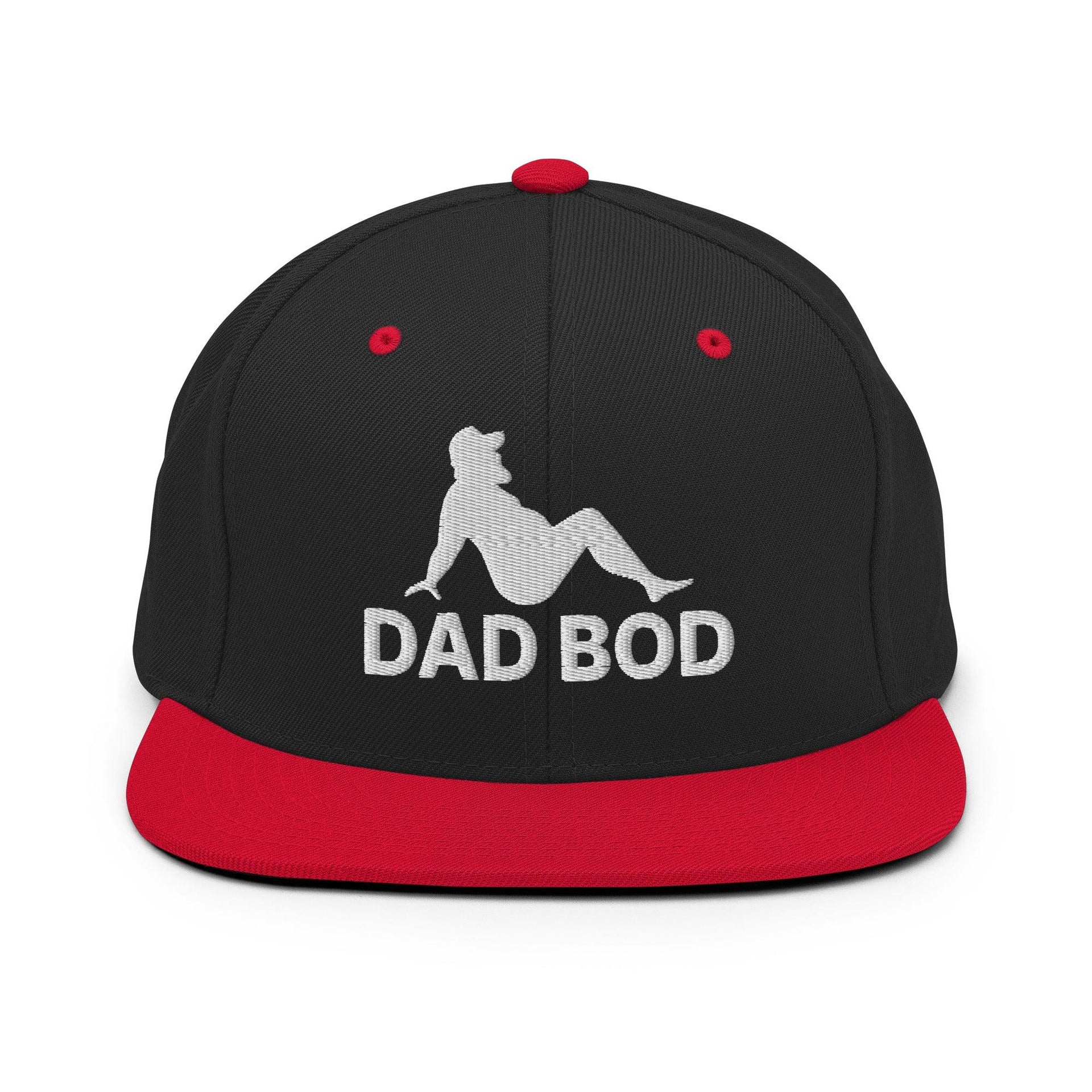 Dad Bod Mud Flap Silhouette Embroidered Flat Bill Brim Snapback Hat Black Red Capital Crowns Dad Hats Funny Snapback Hats