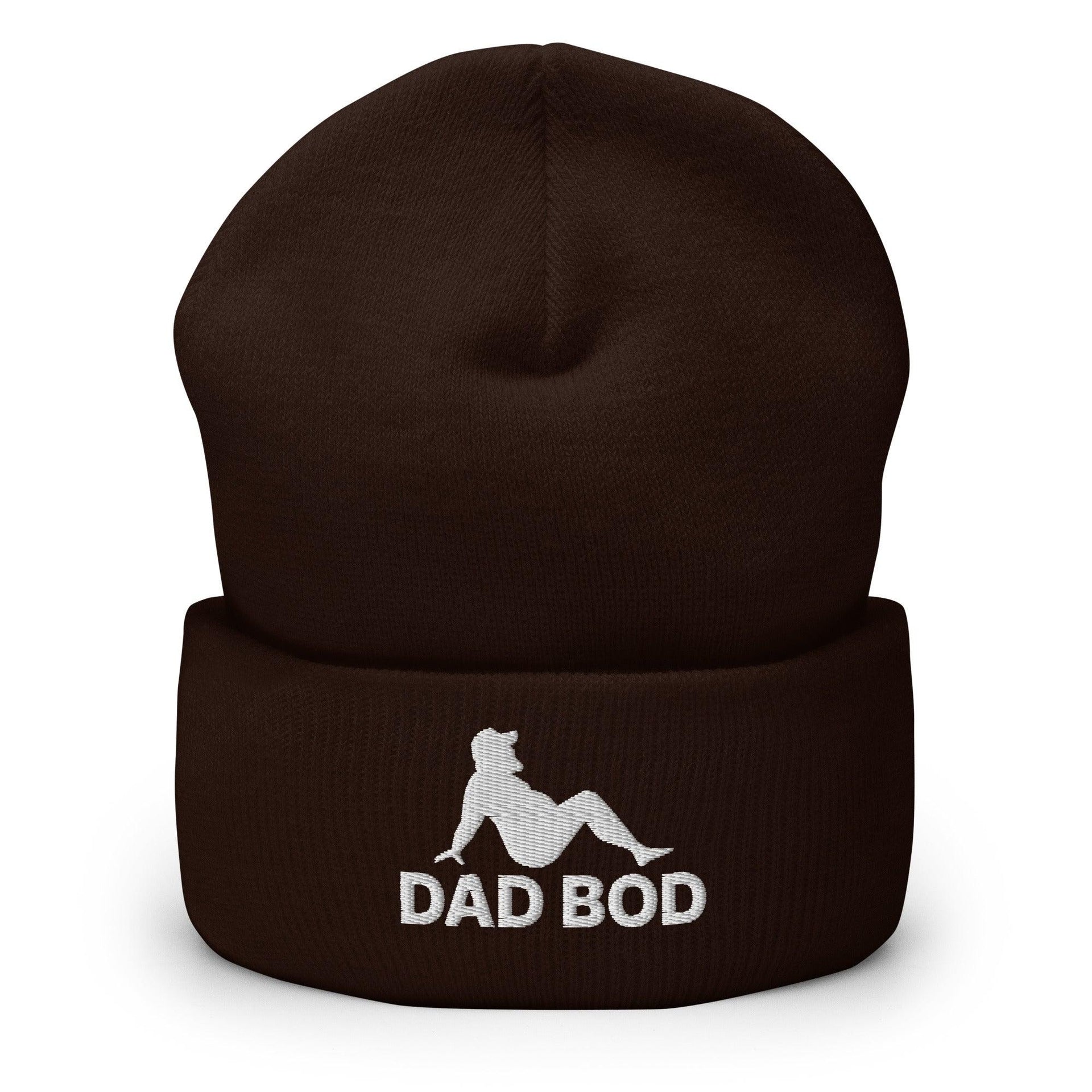 Dad Bod Mud Flap Silhouette Embroidered Knit Cuffed Beanie Brown Beanies Capital Crowns Dad Hats Funny