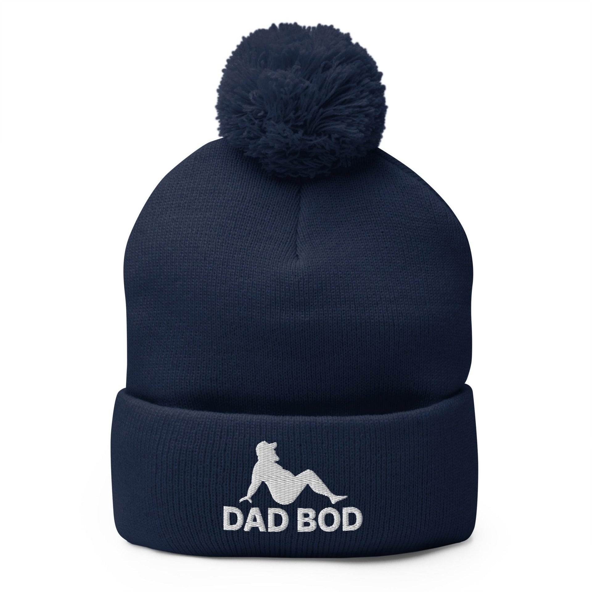 Dad Bod Mud Flap Silhouette Embroidered Knit Pom Pom Beanie Navy Beanies Capital Crowns Dad Hats Funny