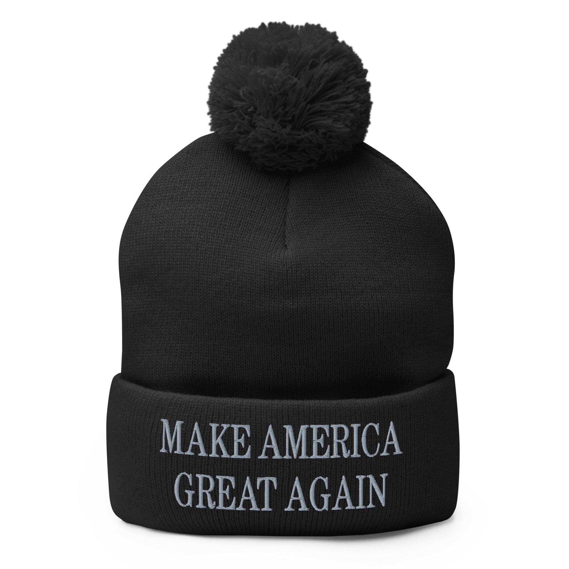 Dark MAGA Make America Great Again Embroidered Knit Pom Pom Beanie Default Title Beanies Capital Crowns Conservative LADs Make Again