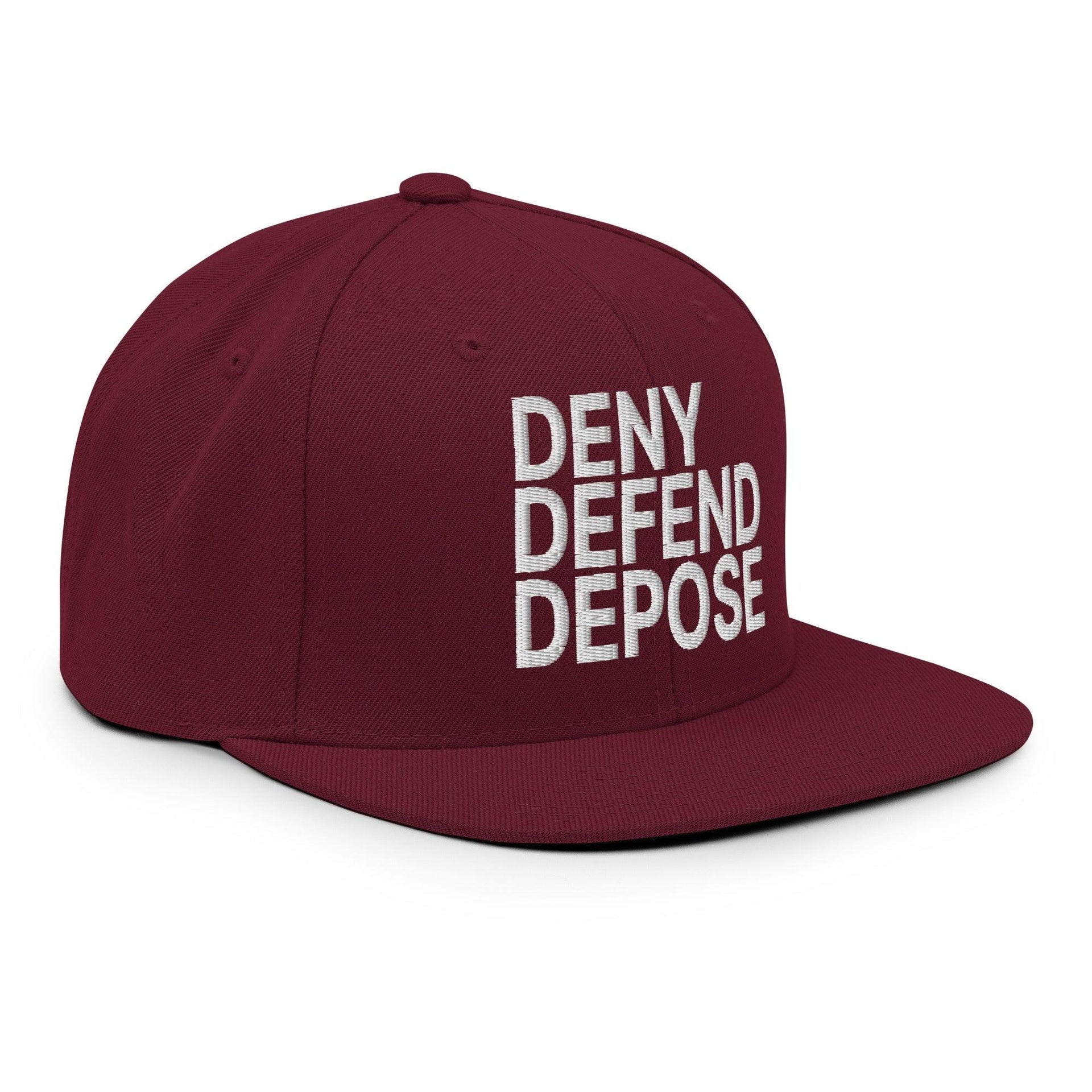 Deny Defend Depose Embroidered Flat Bill Brim Snapback Hat Capital Crowns Funny LADs Snapback Hats