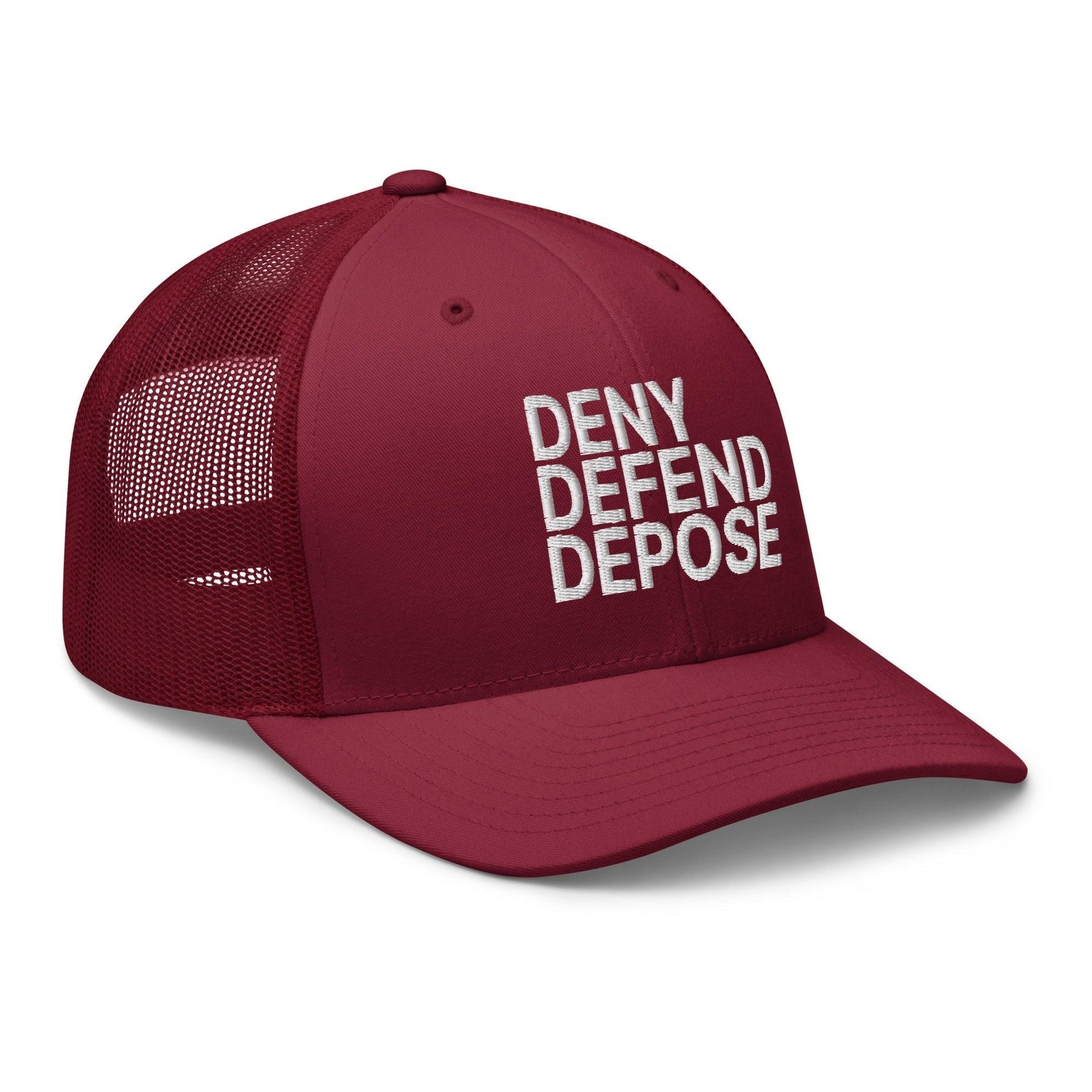 Deny Defend Depose Embroidered Mesh Trucker Hat Capital Crowns Funny LADs Trucker Hats