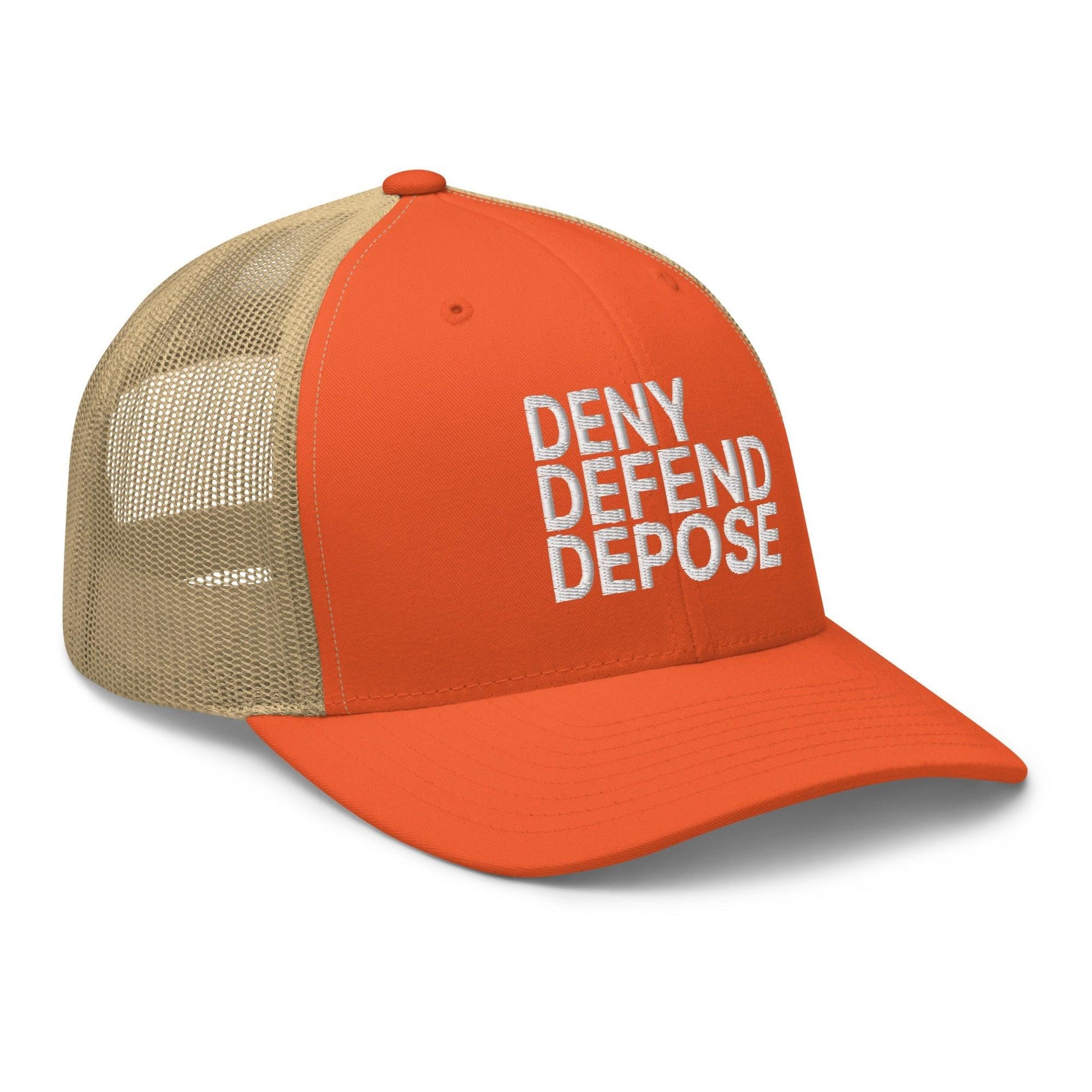 Deny Defend Depose Embroidered Mesh Trucker Hat Capital Crowns Funny LADs Trucker Hats