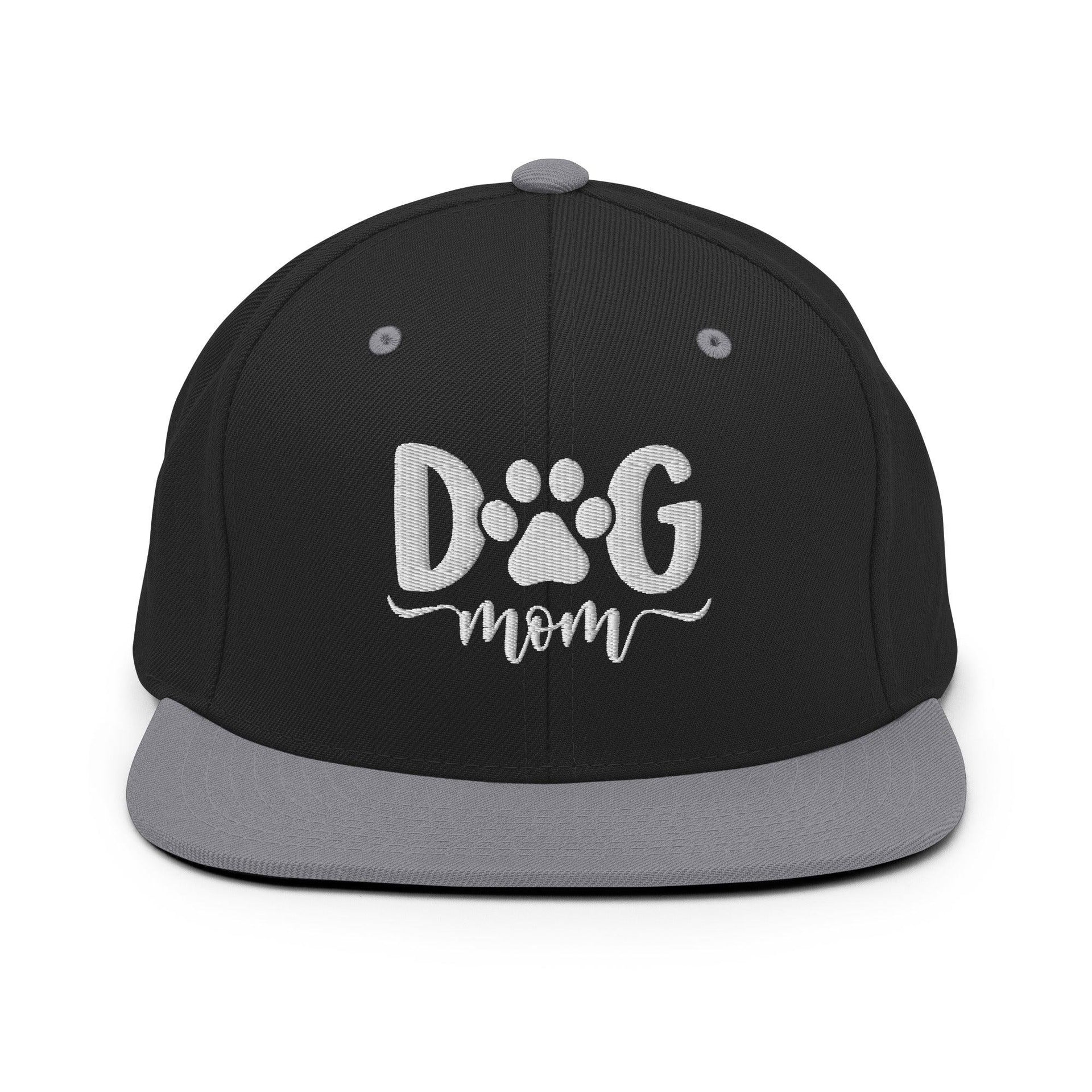 Dog Mom Embroidered Flat Bill Brim Snapback Hat Black Silver Capital Crowns Funny Snapback Hats