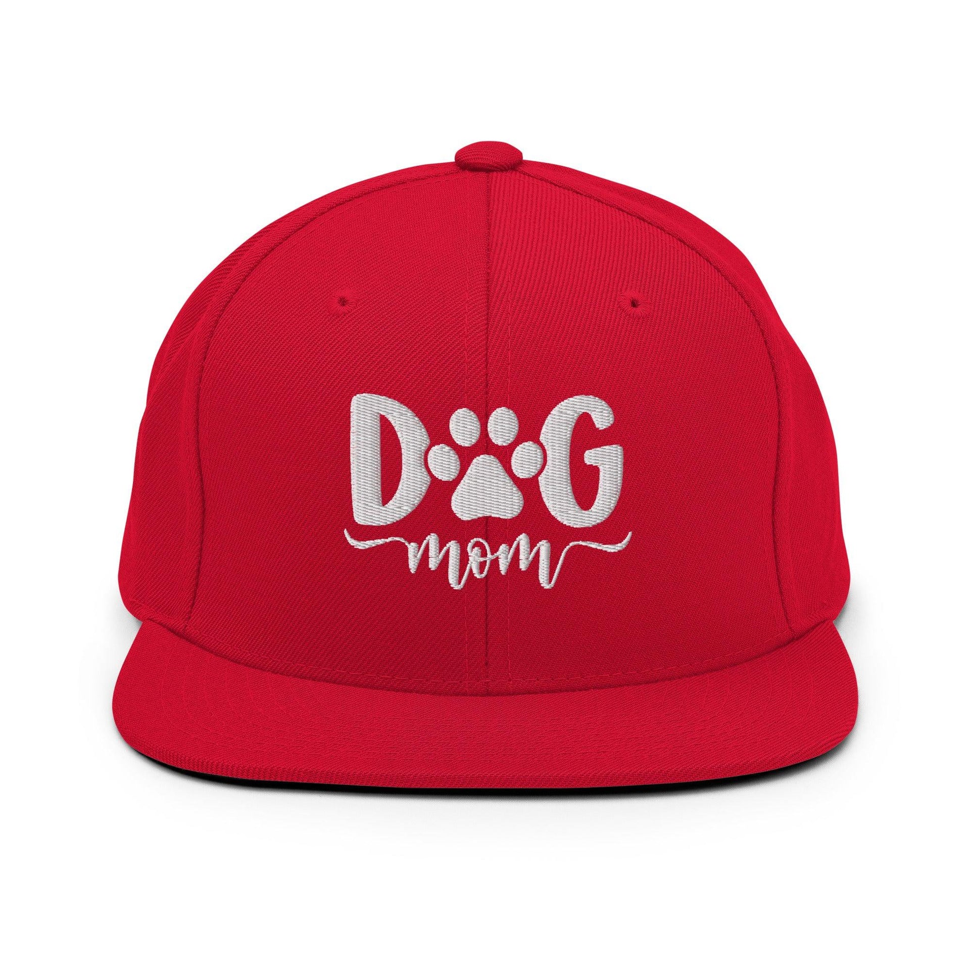 Dog Mom Embroidered Flat Bill Brim Snapback Hat Red Capital Crowns Funny Snapback Hats