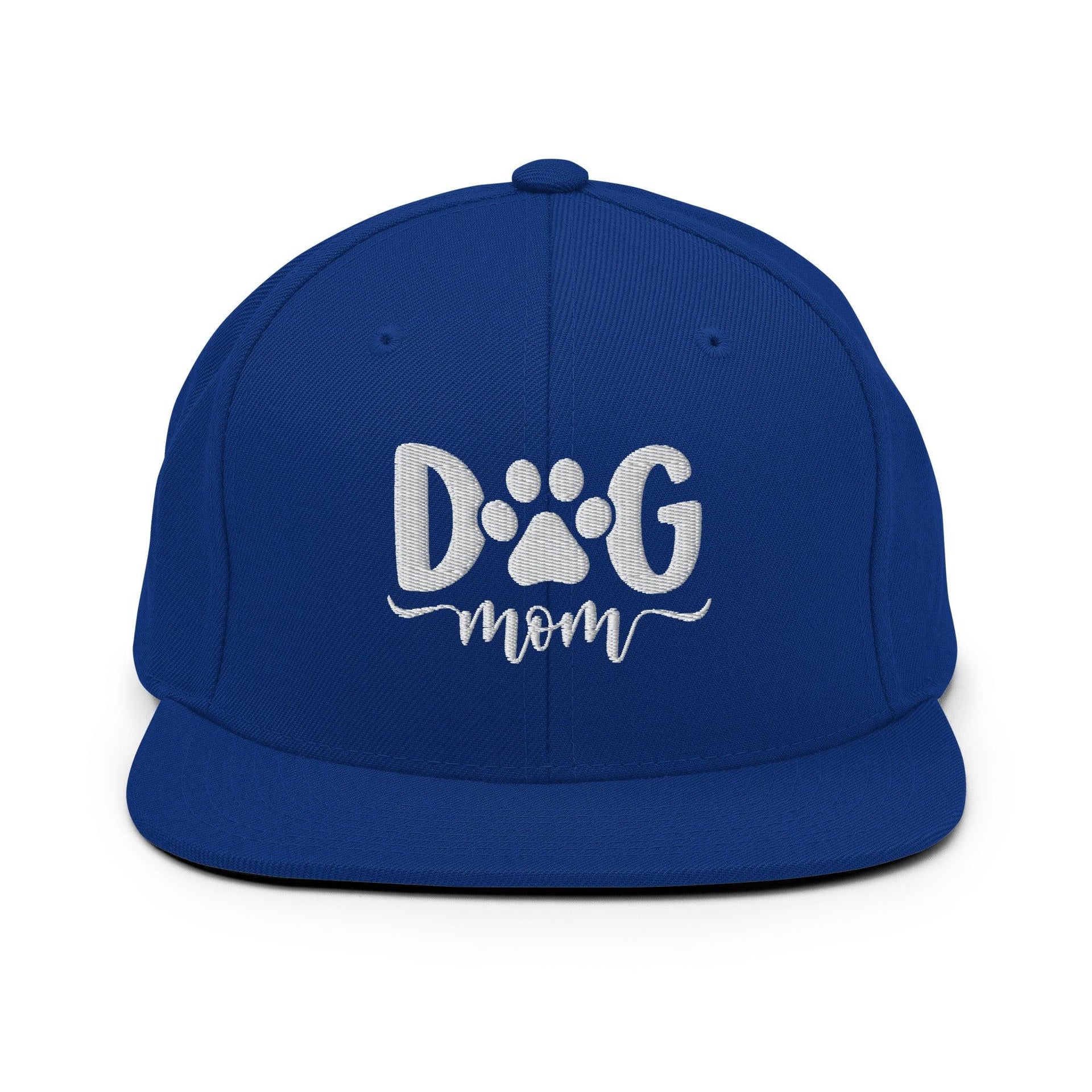 Dog Mom Embroidered Flat Bill Brim Snapback Hat Royal Blue Capital Crowns Funny Snapback Hats